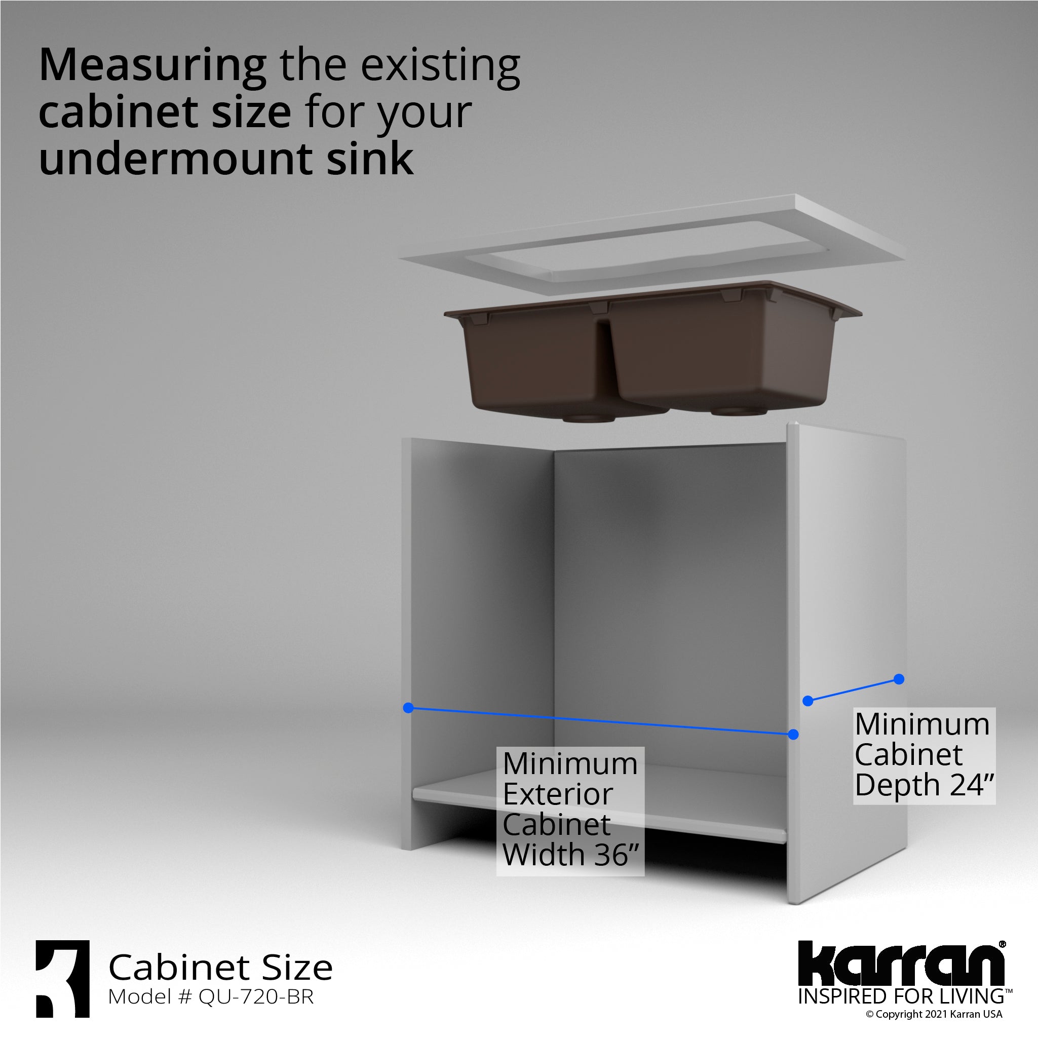 Alternate Image for Karran 34" Undermount Quartz Composite Kitchen Sink with Accessories, 50/50 Double Bowl, Brown, QU-720-BR-PK1