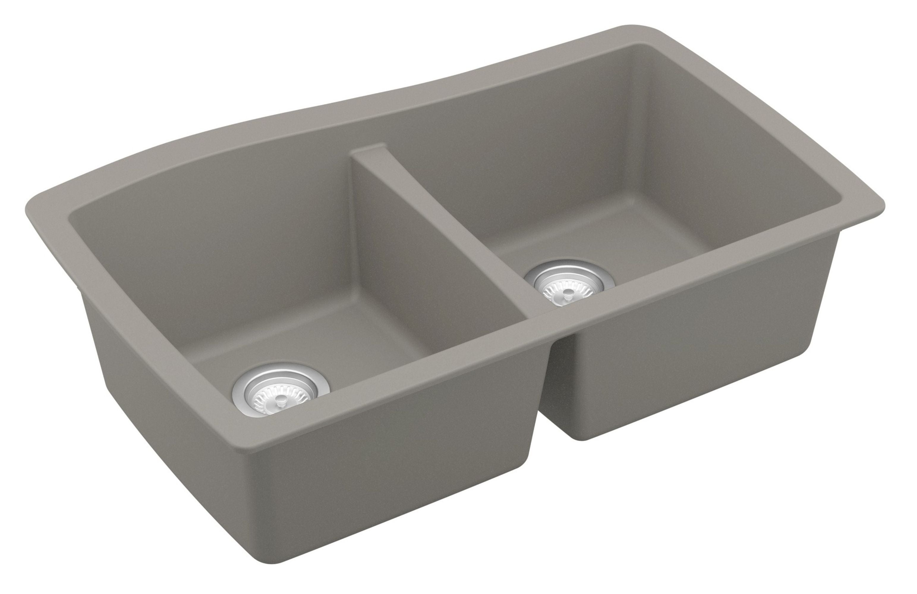 Alternate Image for Karran 34" Undermount Quartz Composite Kitchen Sink with Accessories, 50/50 Double Bowl, Concrete, QU-720-CN-PK1