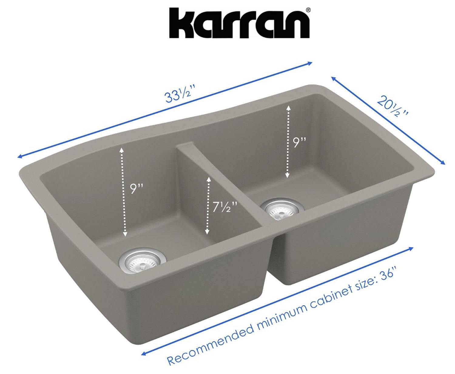 Alternate Image for Karran 34" Undermount Quartz Composite Kitchen Sink, 50/50 Double Bowl, Concrete, QU-720-CN