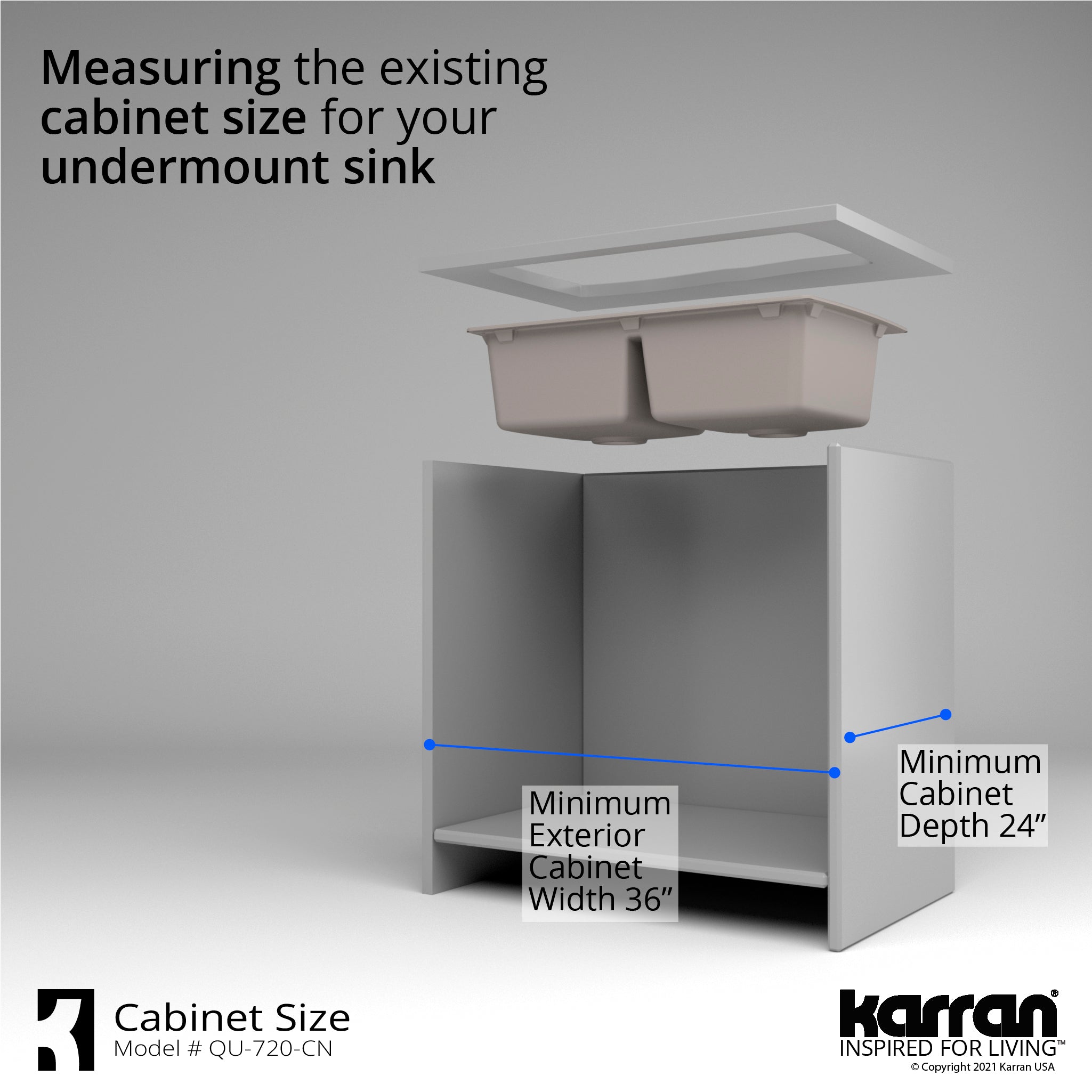 Alternate Image for Karran 34" Undermount Quartz Composite Kitchen Sink with Accessories, 50/50 Double Bowl, Concrete, QU-720-CN-PK1