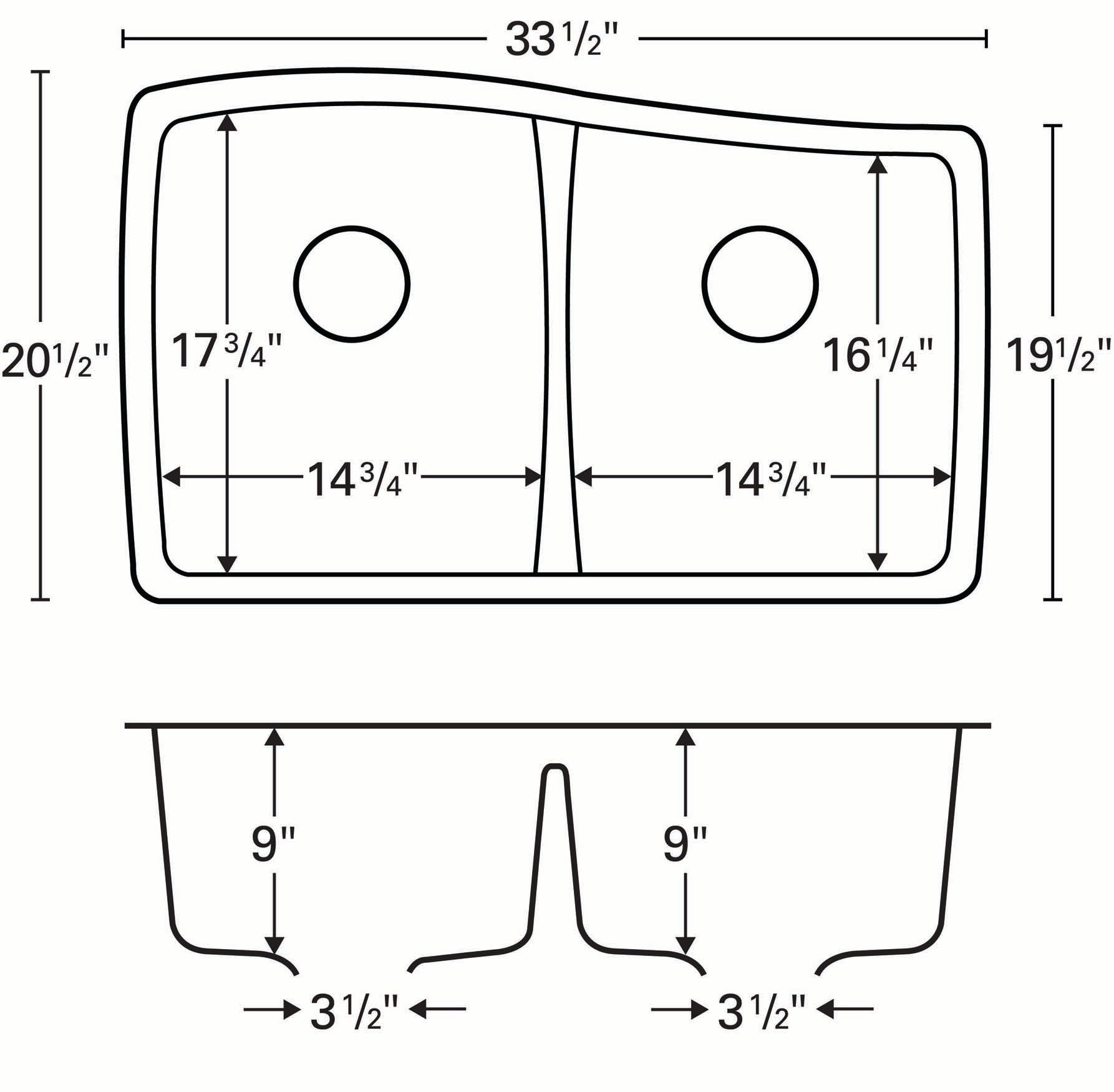 Alternate Image for Karran 34" Undermount Quartz Composite Kitchen Sink, 50/50 Double Bowl, Black, QU-720-BL