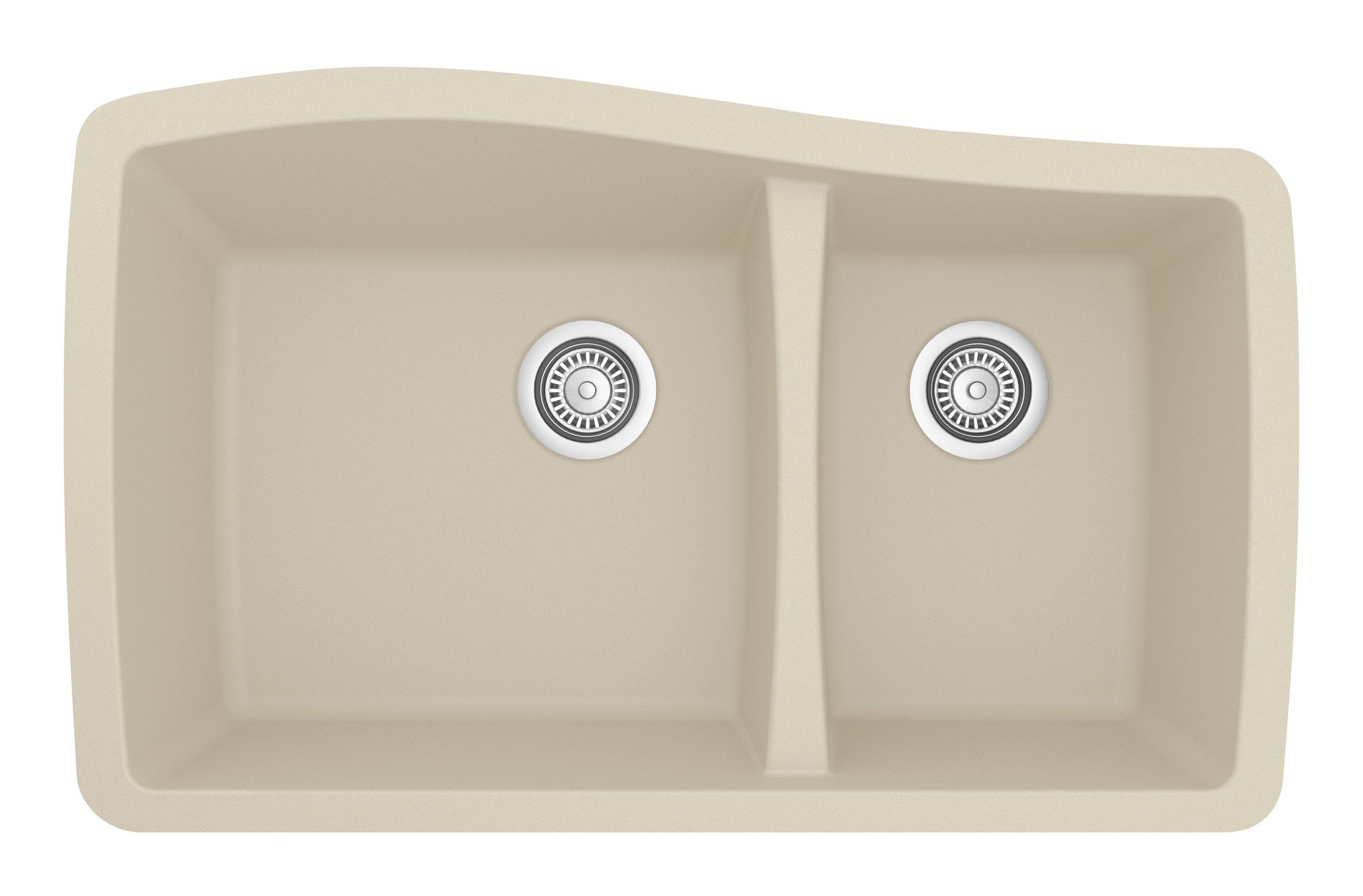 Karran 34" Undermount Quartz Composite Kitchen Sink, 60/40 Double Bowl, Bisque, QU-721-BI