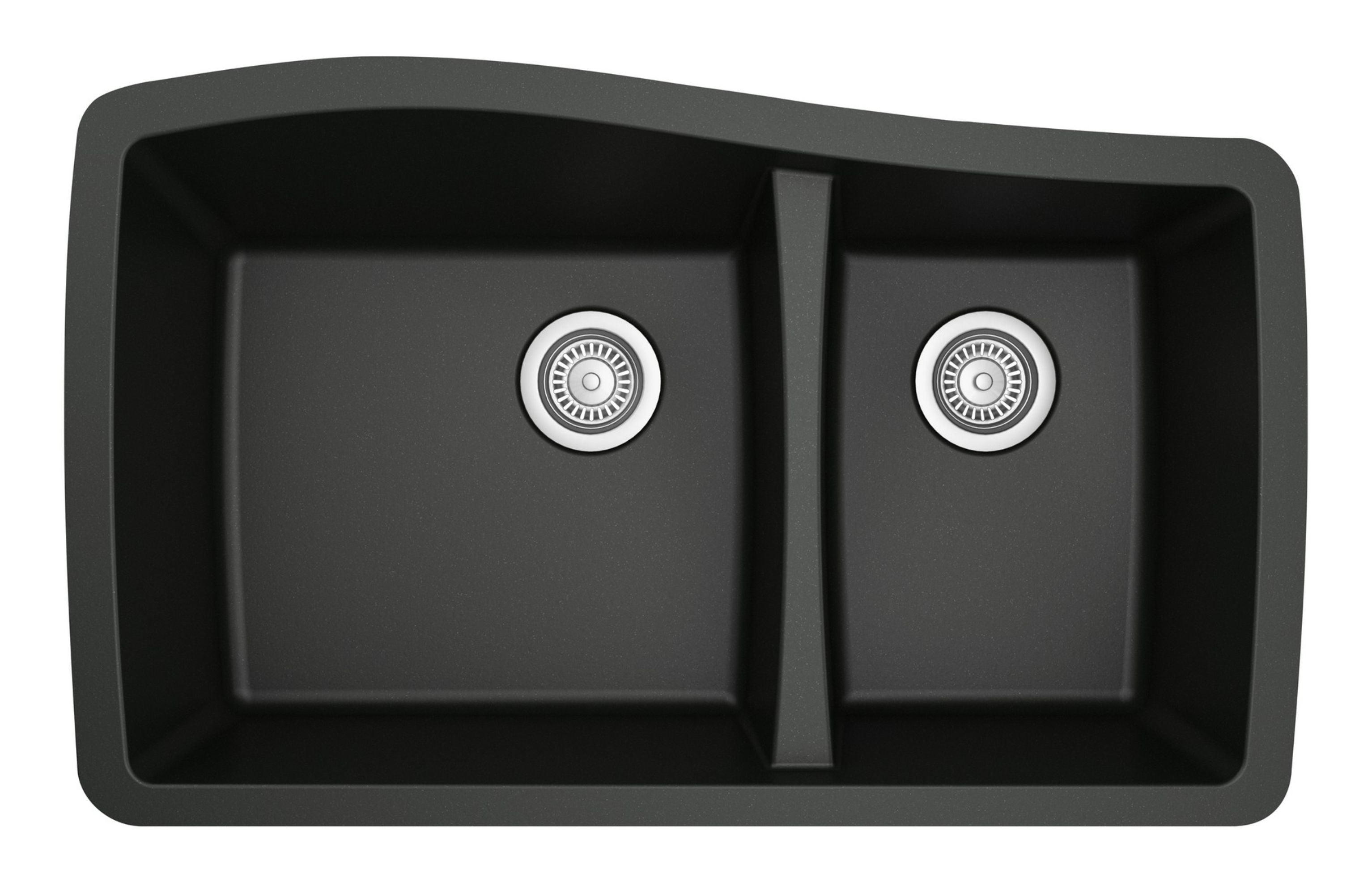 Alternate Image for Karran 34" Undermount Quartz Composite Kitchen Sink with Accessories, 60/40 Double Bowl, Black, QU-721-BL-PK1
