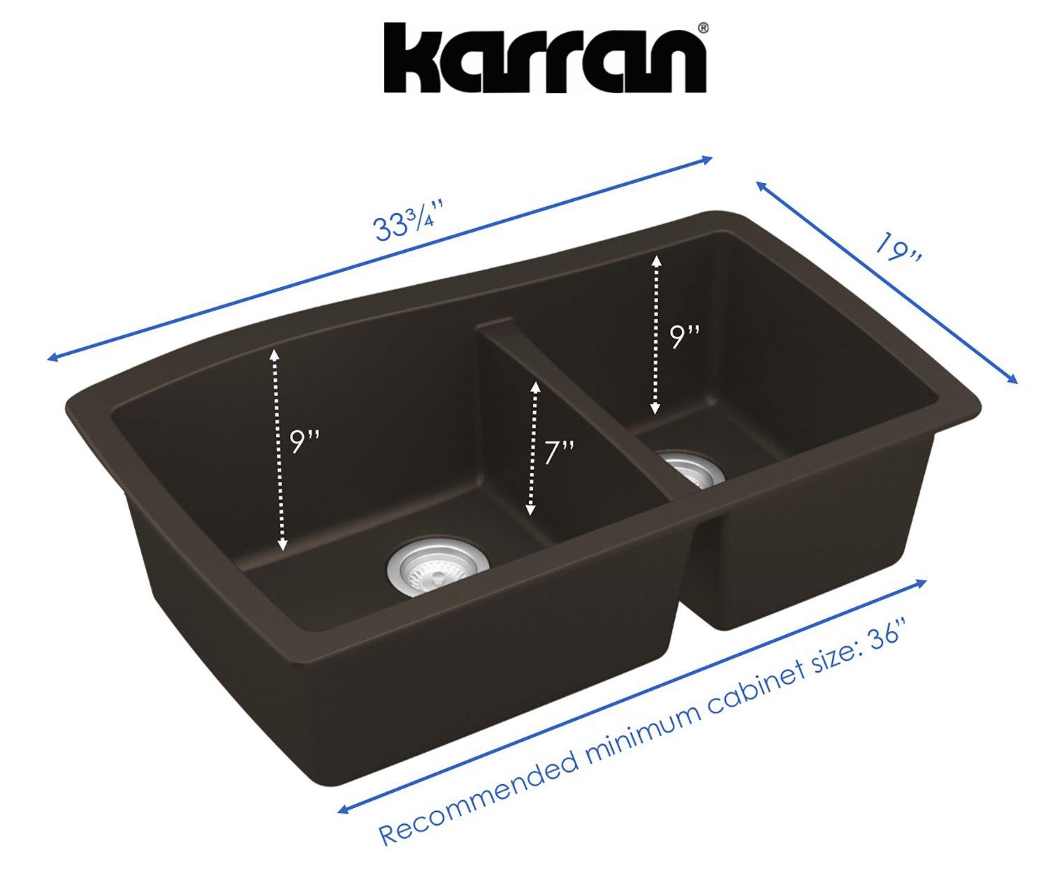 Alternate Image for Karran 34" Undermount Quartz Composite Kitchen Sink, 60/40 Double Bowl, Brown, QU-721-BR