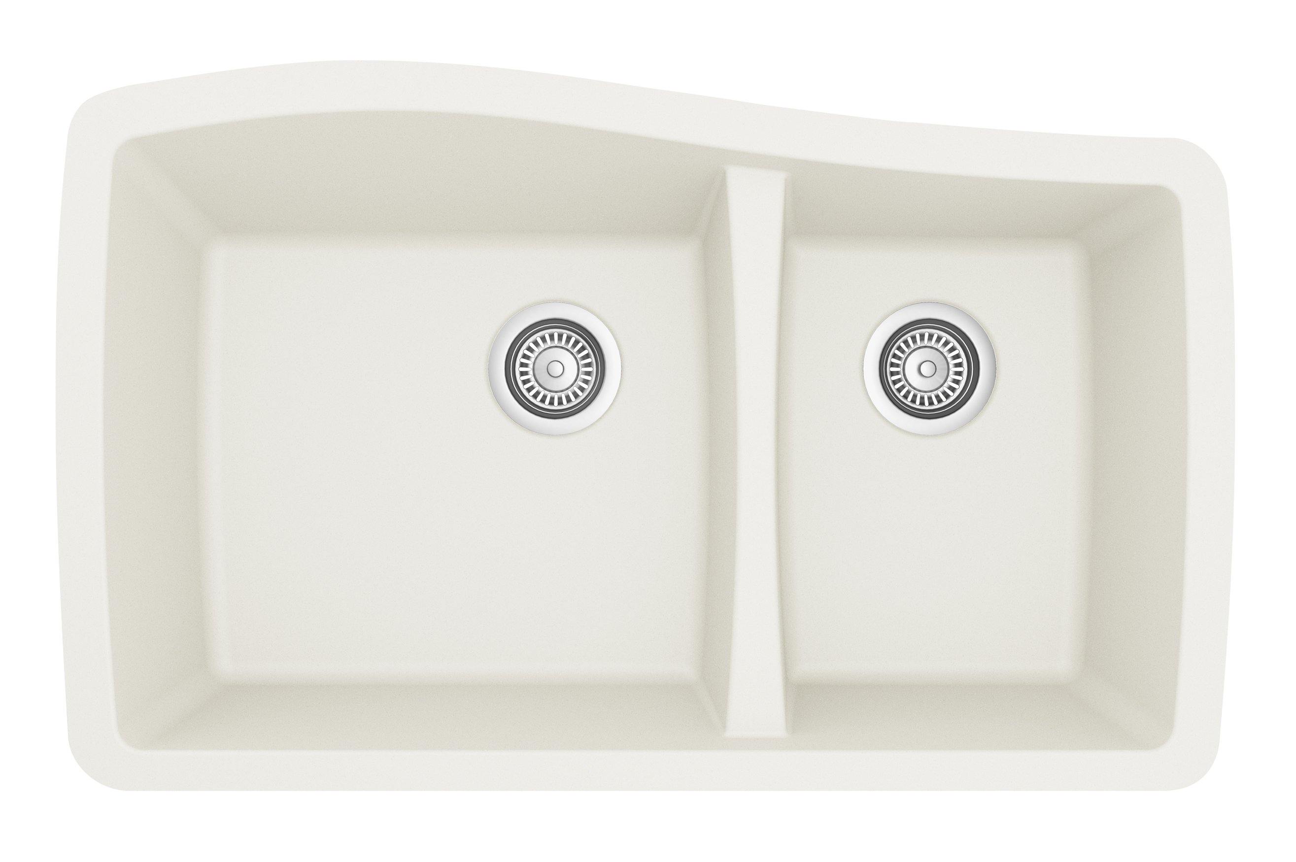 Karran 34" Undermount Quartz Composite Kitchen Sink, 60/40 Double Bowl, White, QU-721-WH