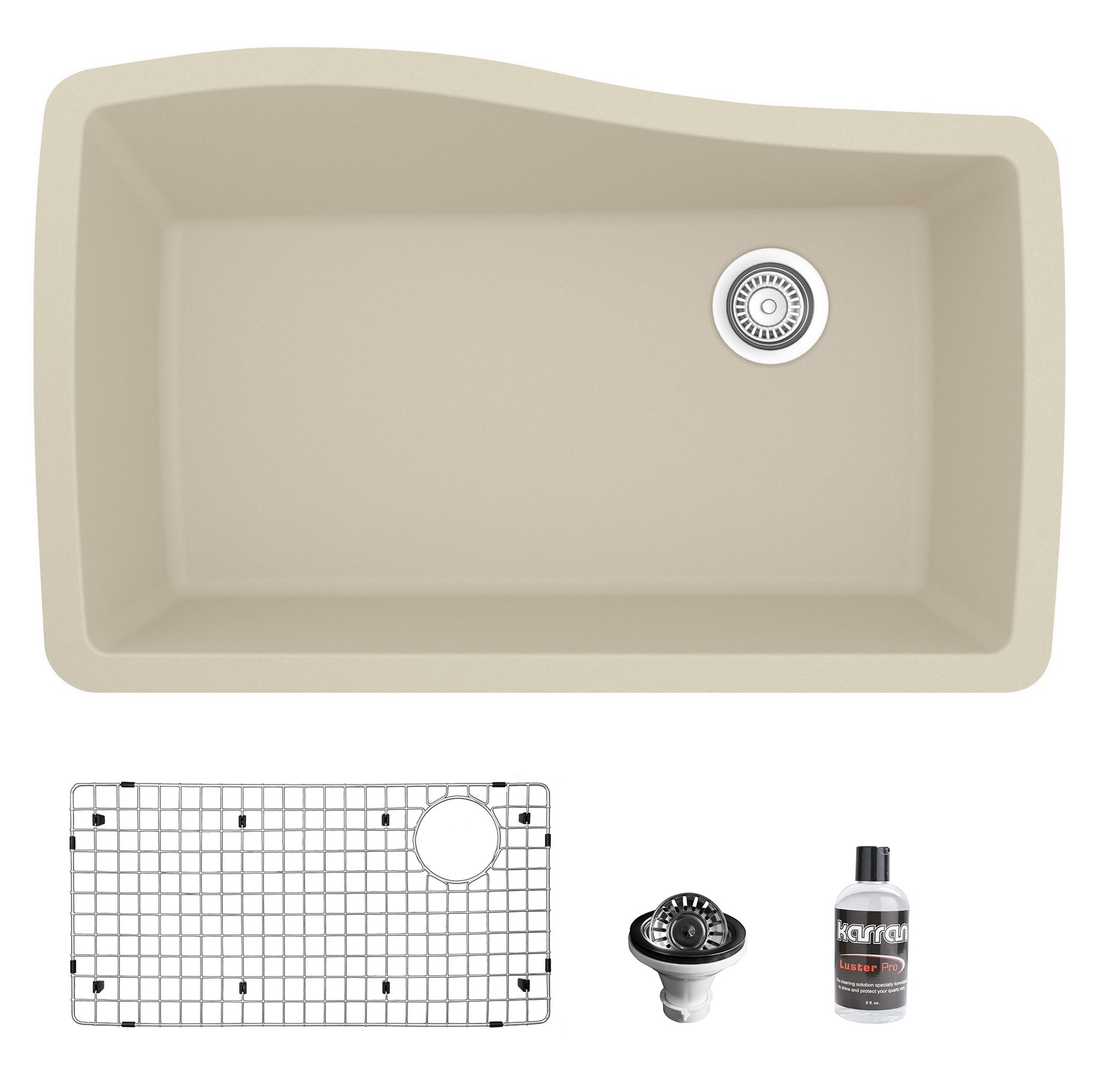 Karran 34" Undermount Quartz Composite Kitchen Sink with Accessories, Bisque, QU-722-BI-PK1