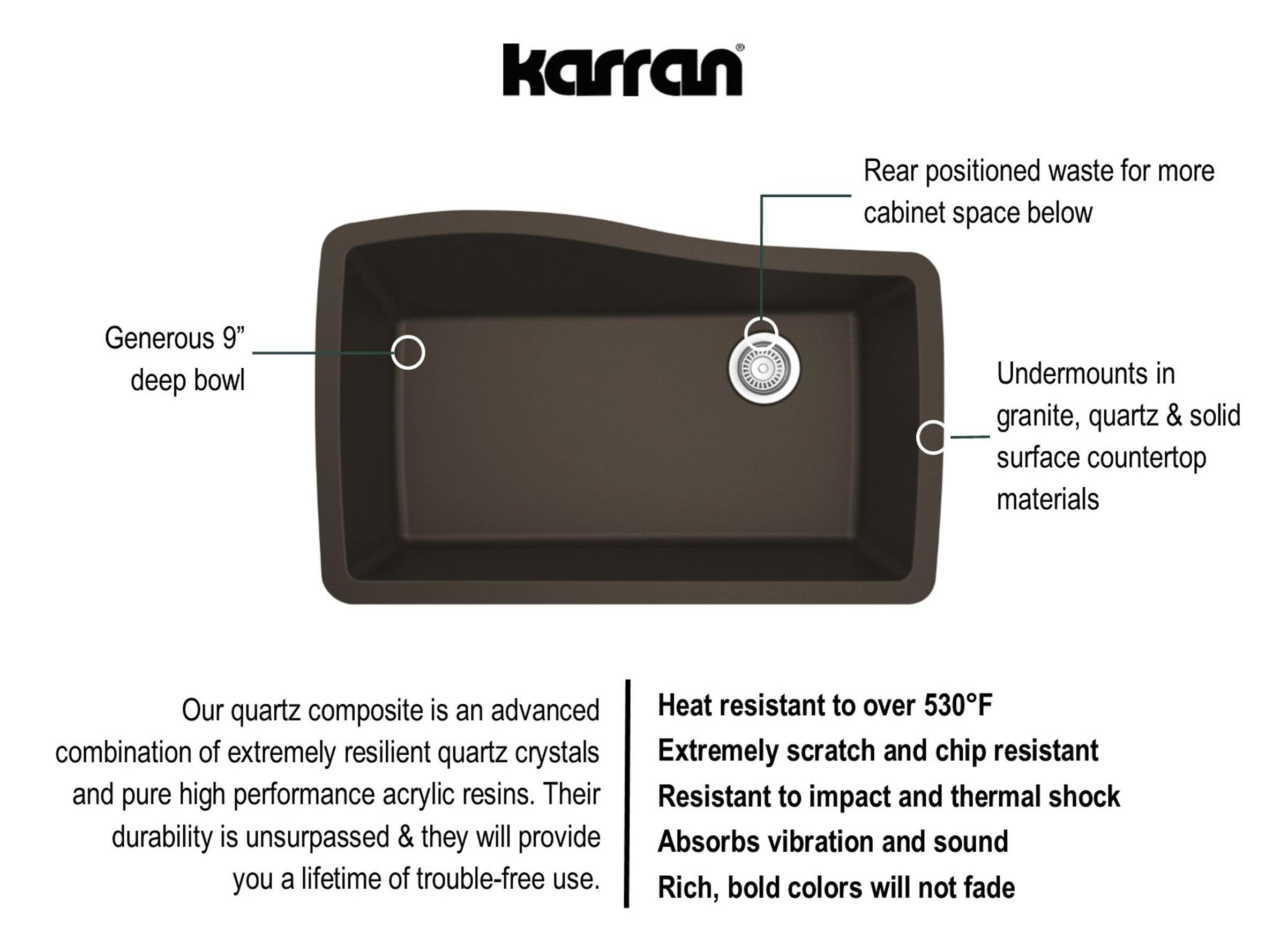 Karran 34" Undermount Quartz Composite Kitchen Sink, Brown, QU-722-BR