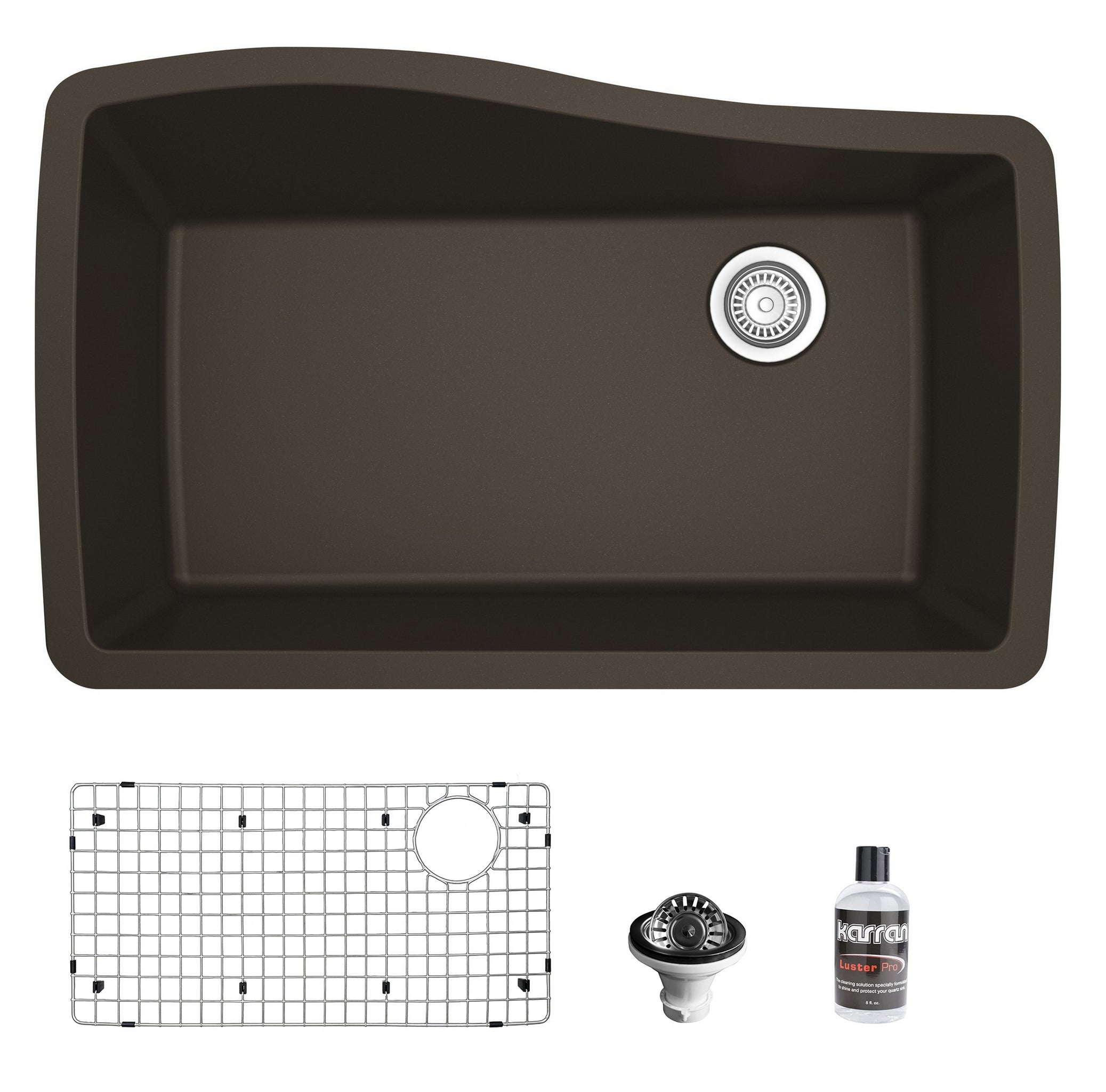 Karran 34" Undermount Quartz Composite Kitchen Sink with Accessories, Brown, QU-722-BR-PK1