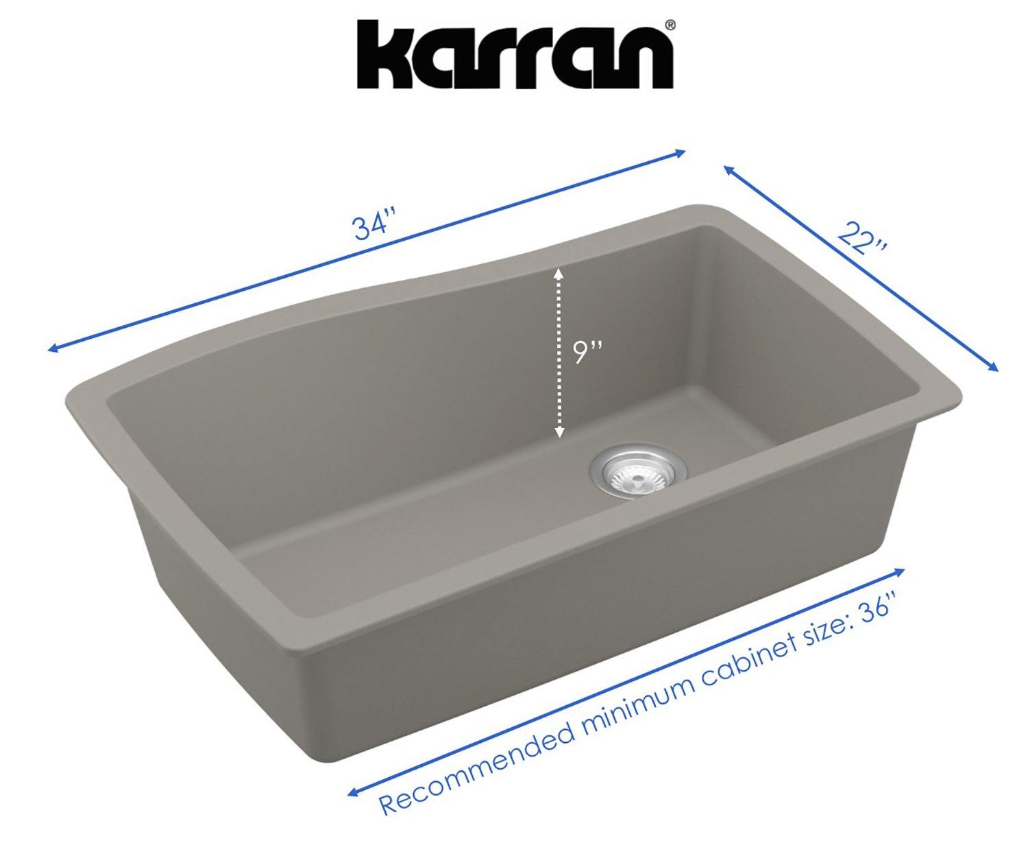 Alternate Image for Karran 34" Undermount Quartz Composite Kitchen Sink, Concrete, QU-722-CN