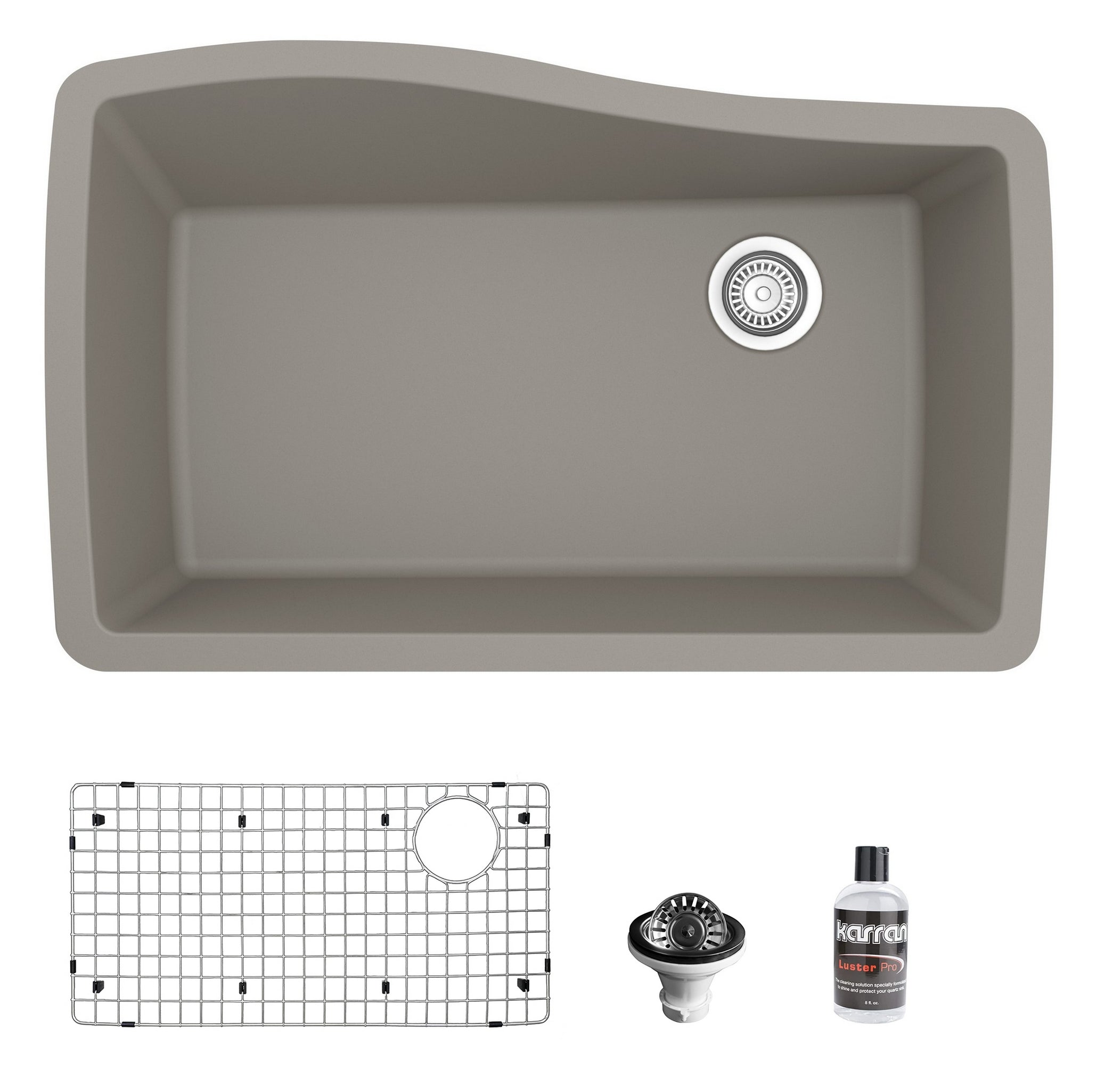 Karran 34" Undermount Quartz Composite Kitchen Sink with Accessories, Concrete, QU-722-CN-PK1
