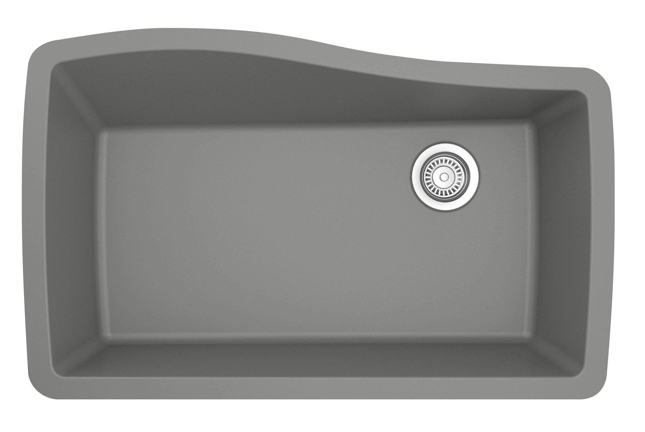 Karran 34" Undermount Quartz Composite Kitchen Sink, Grey, QU-722-GR