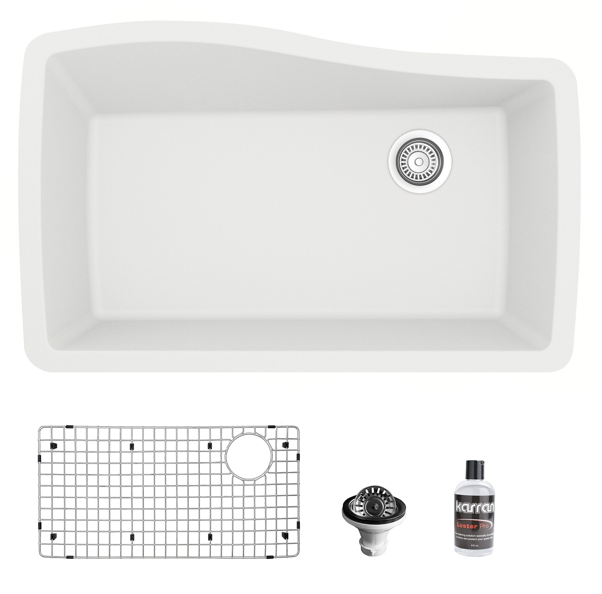 Karran 34" Undermount Quartz Composite Kitchen Sink with Accessories, White, QU-722-WH-PK1