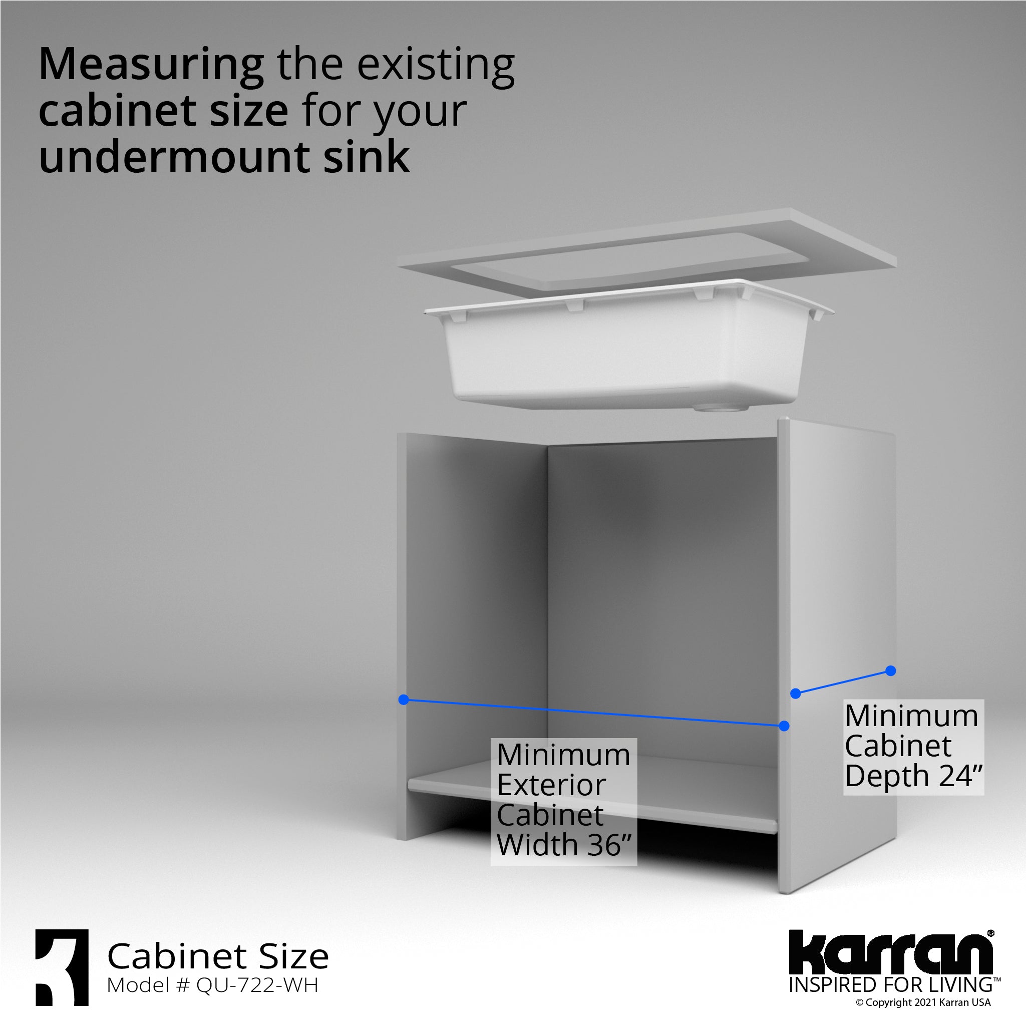Alternate Image for Karran 34" Undermount Quartz Composite Kitchen Sink with Accessories, White, QU-722-WH-PK1
