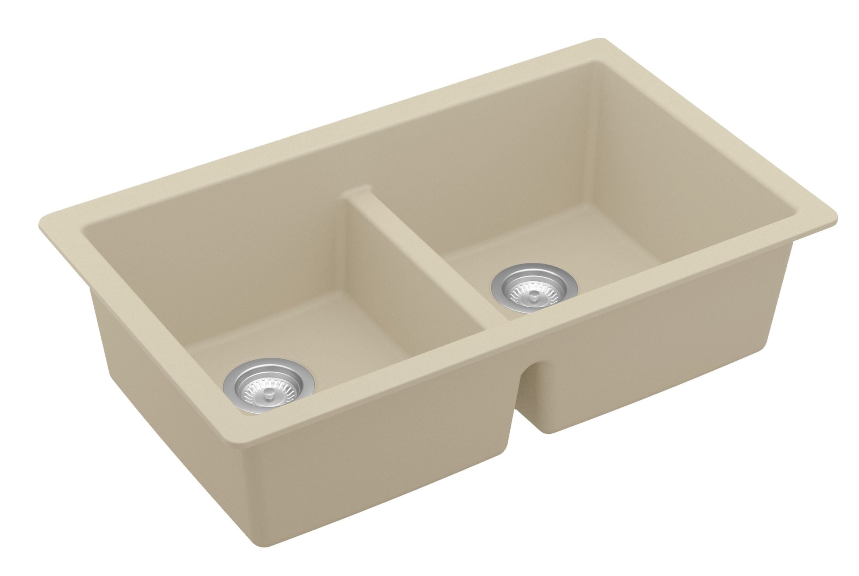 Alternate Image for Karran 32" Undermount Quartz Composite Kitchen Sink with Accessories, 50/50 Double Bowl, Bisque, QU-810-BI-PK1