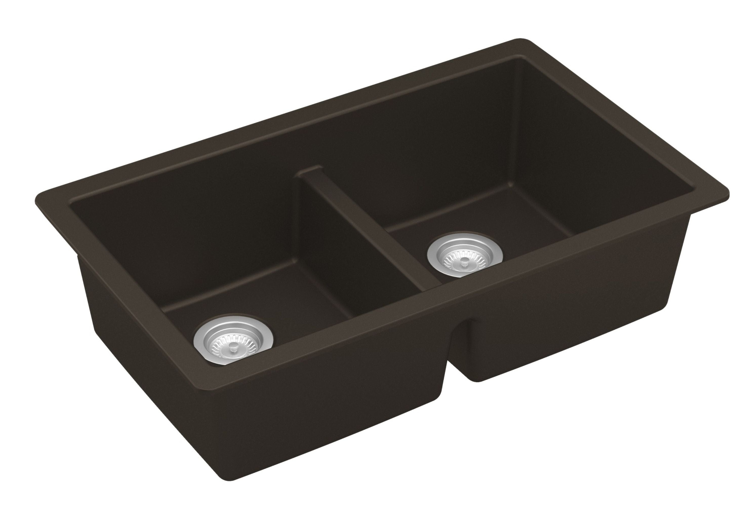 Alternate Image for Karran 32" Undermount Quartz Composite Kitchen Sink with Accessories, 50/50 Double Bowl, Brown, QU-810-BR-PK1