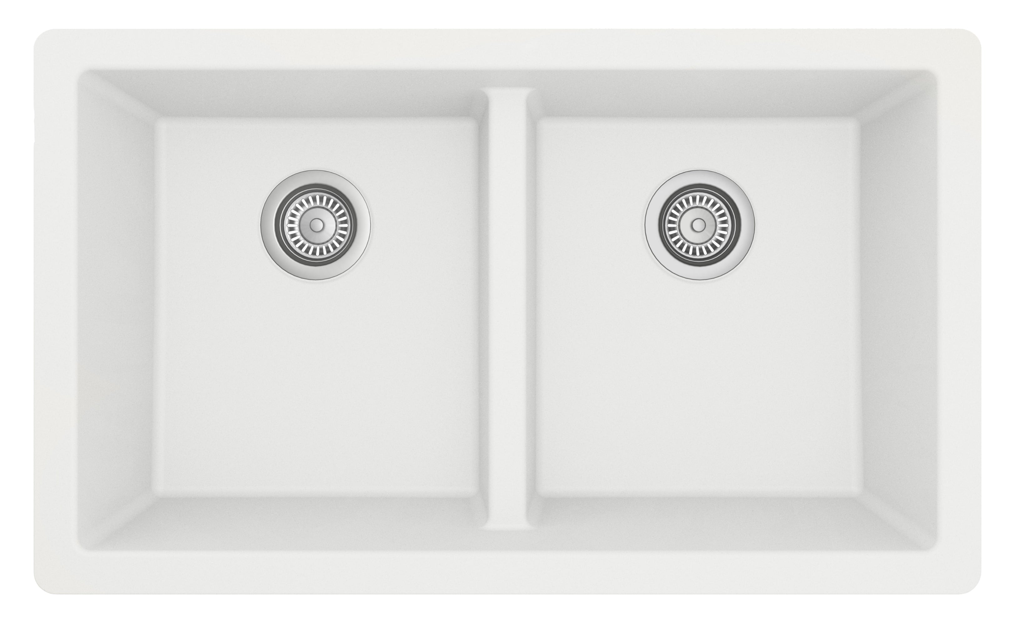 Alternate Image for Karran 32" Undermount Quartz Composite Kitchen Sink with Accessories, 50/50 Double Bowl, White, QU-810-WH-PK1