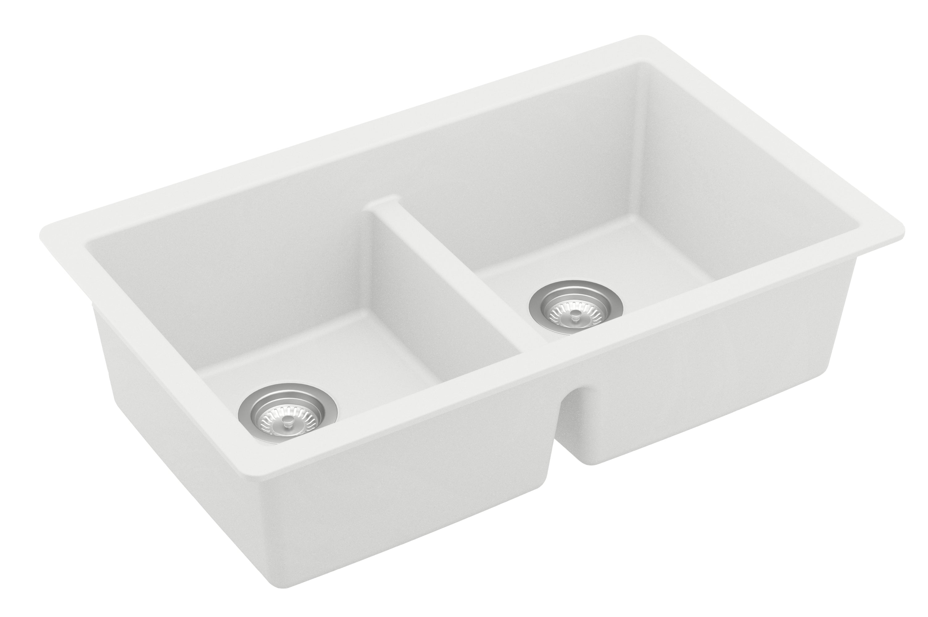 Alternate Image for Karran 32" Undermount Quartz Composite Kitchen Sink with Accessories, 50/50 Double Bowl, White, QU-810-WH-PK1