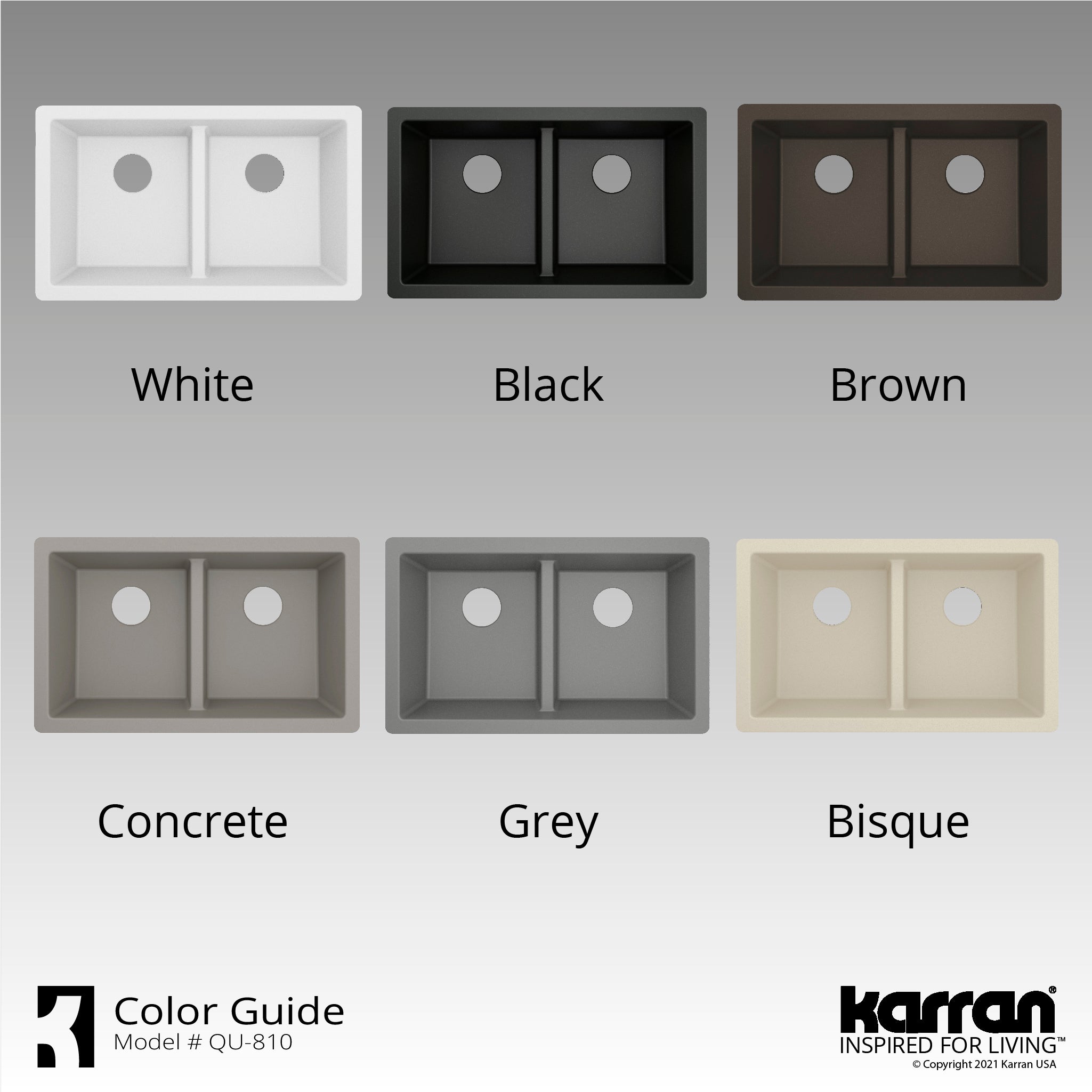 Alternate Image for Karran 32" Undermount Quartz Composite Kitchen Sink with Accessories, 50/50 Double Bowl, White, QU-810-WH-PK1
