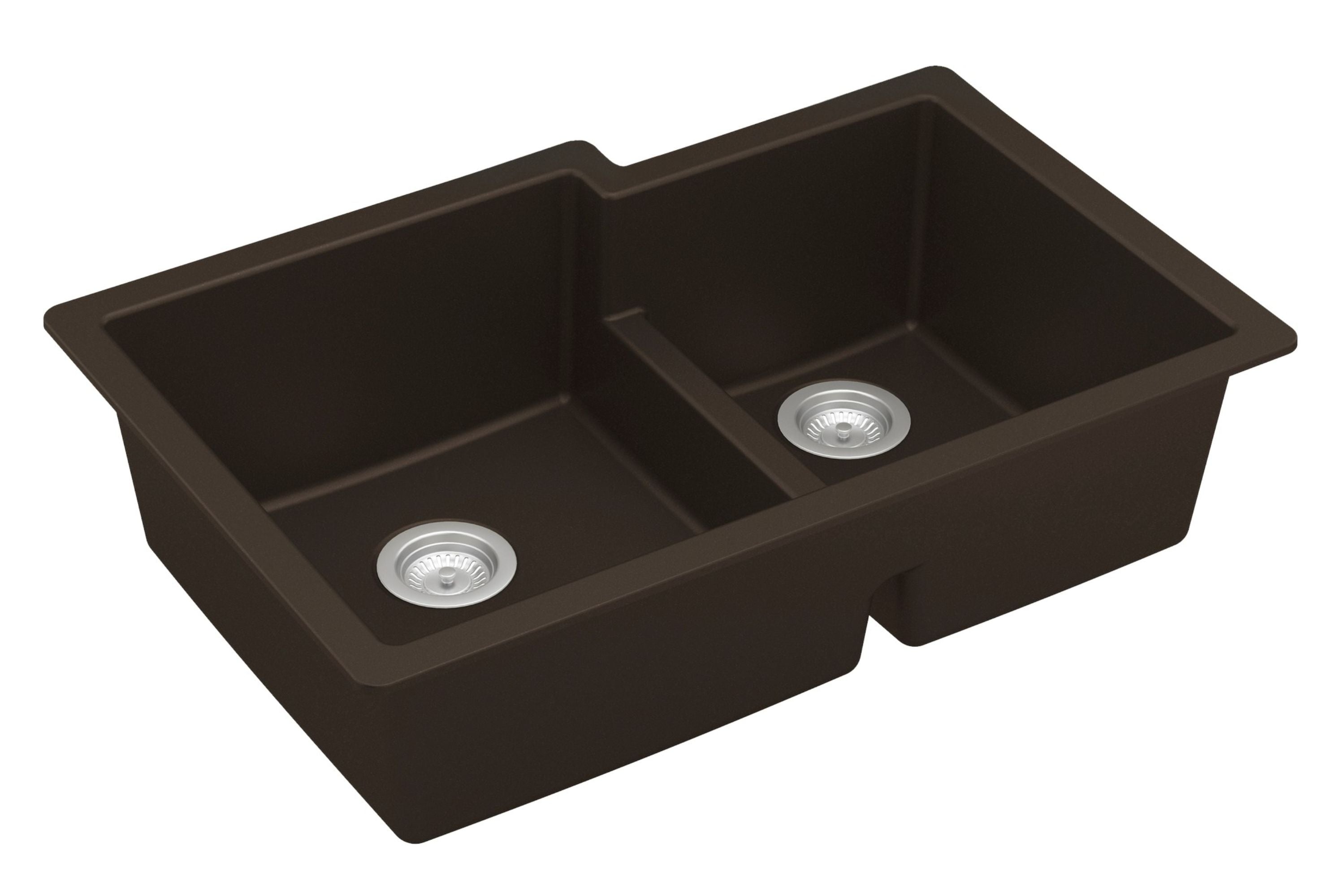 Karran 32" Undermount Quartz Composite Kitchen Sink, 60/40 Double Bowl, Brown, QU-811-BR