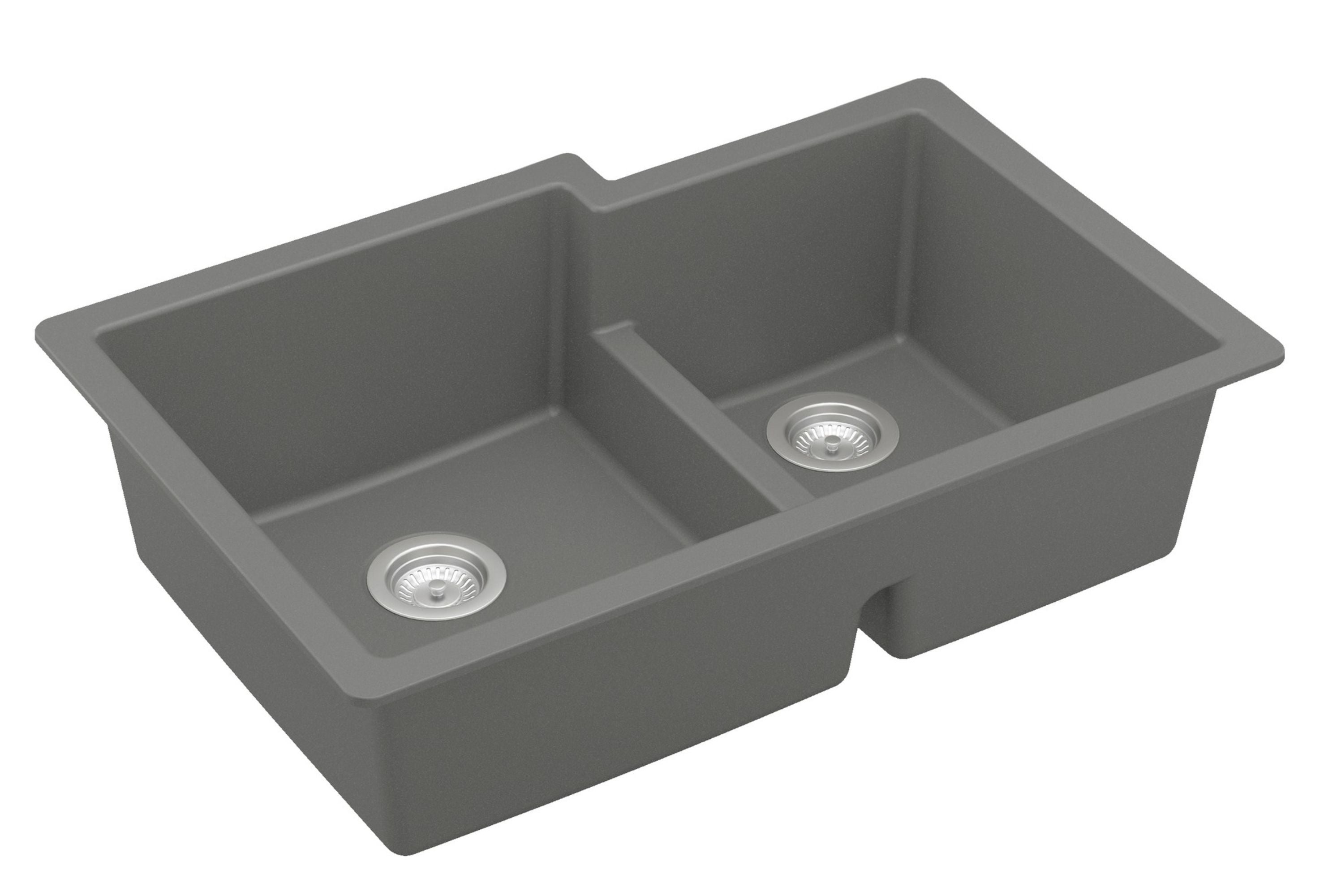 Karran 32" Undermount Quartz Composite Kitchen Sink, 60/40 Double Bowl, Grey, QU-811-GR