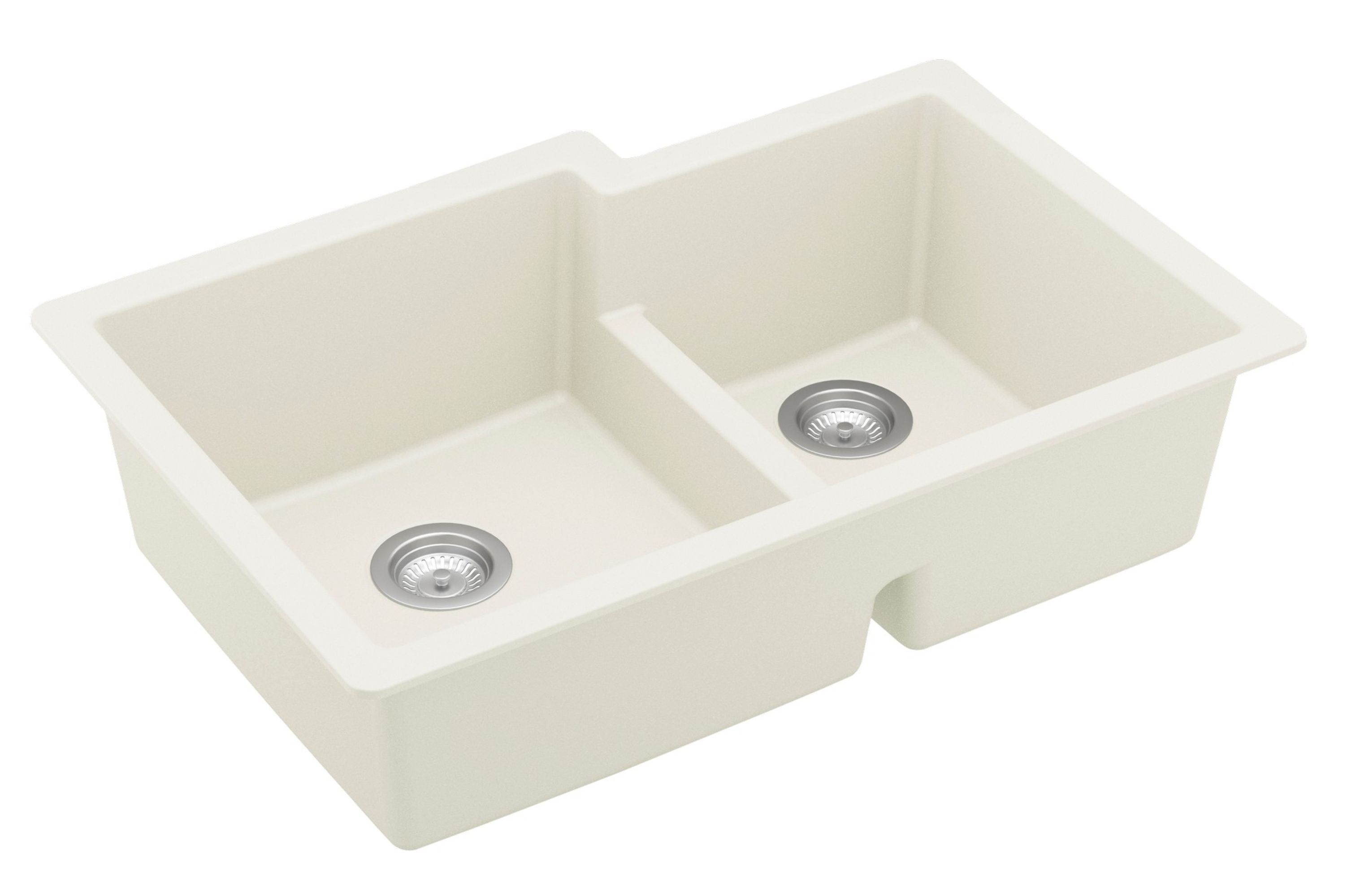 Karran 32" Undermount Quartz Composite Kitchen Sink, 60/40 Double Bowl, White, QU-811-WH