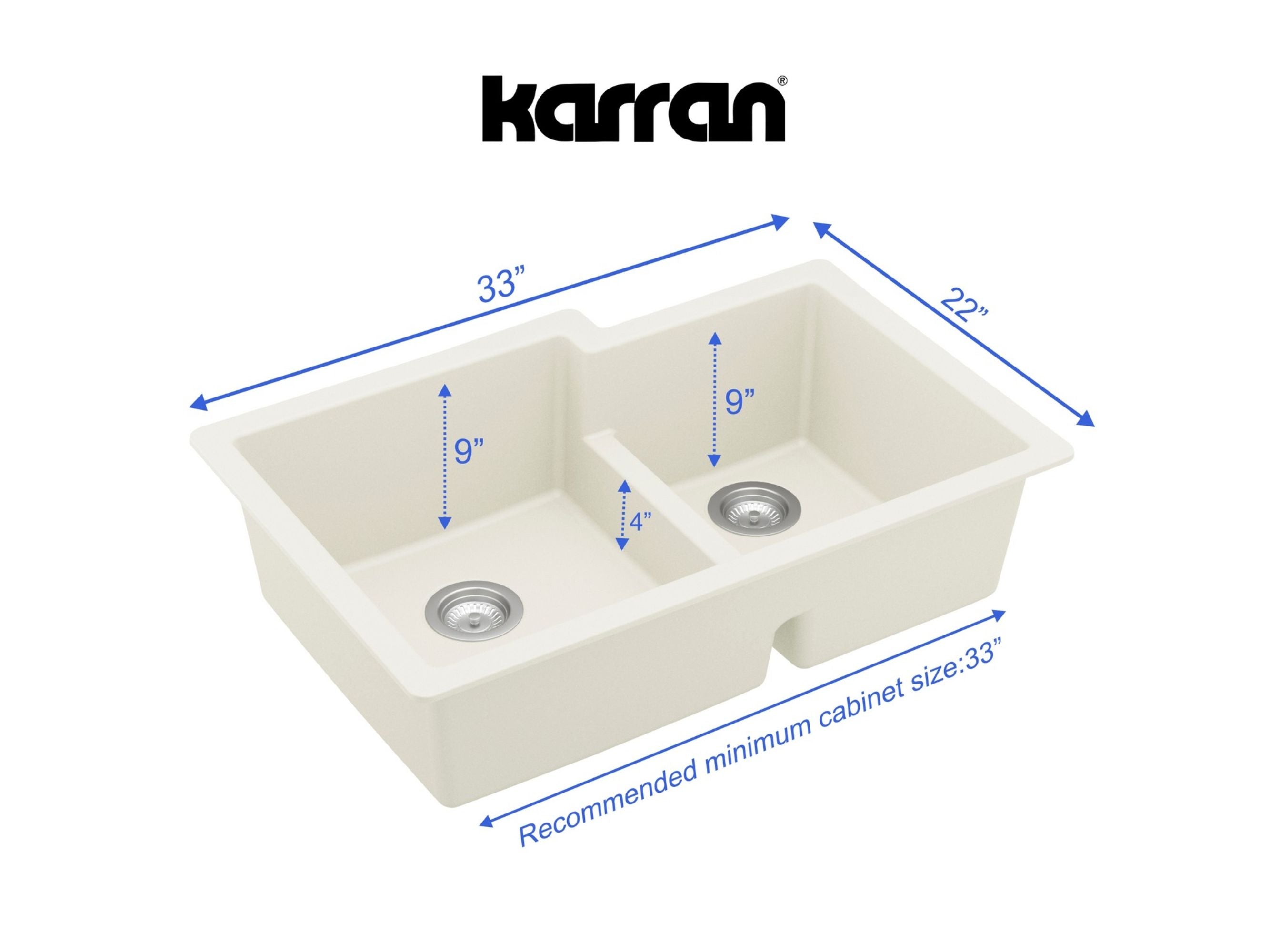 Alternate Image for Karran 32" Undermount Quartz Composite Kitchen Sink, 60/40 Double Bowl, White, QU-811-WH