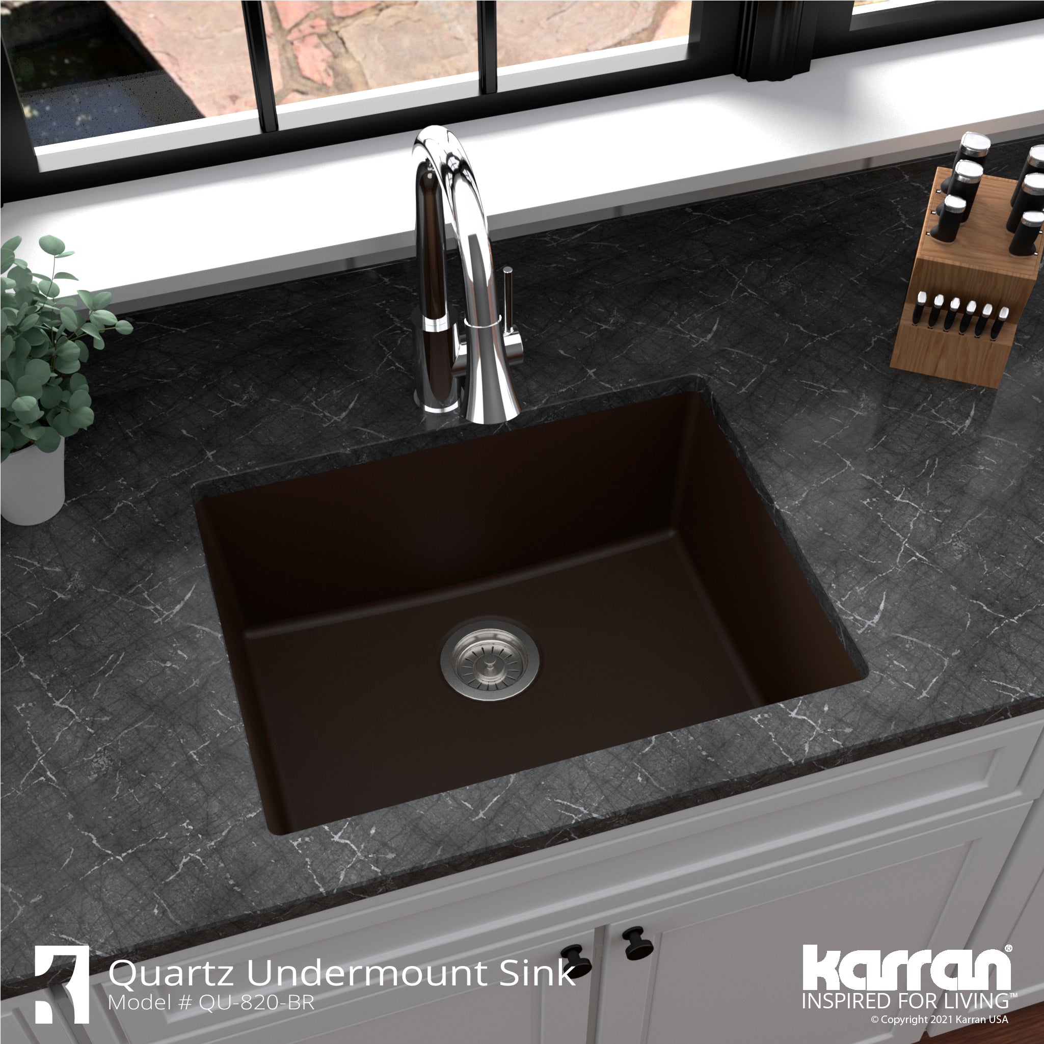 Alternate Image for Karran 24" Undermount Quartz Composite Kitchen Sink, Brown, QU-820-BR