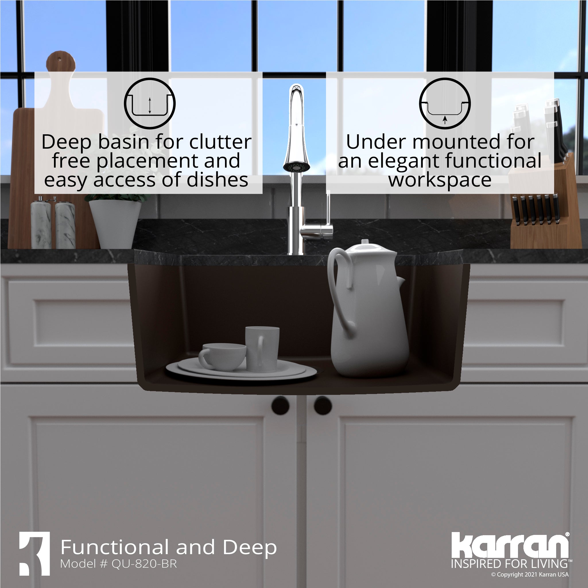 Alternate Image for Karran 24" Undermount Quartz Composite Kitchen Sink, Brown, QU-820-BR
