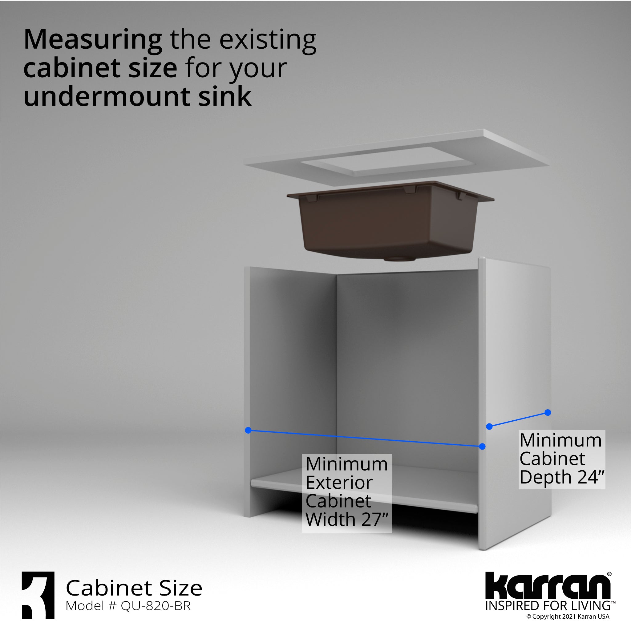 Alternate Image for Karran 24" Undermount Quartz Composite Kitchen Sink, Brown, QU-820-BR