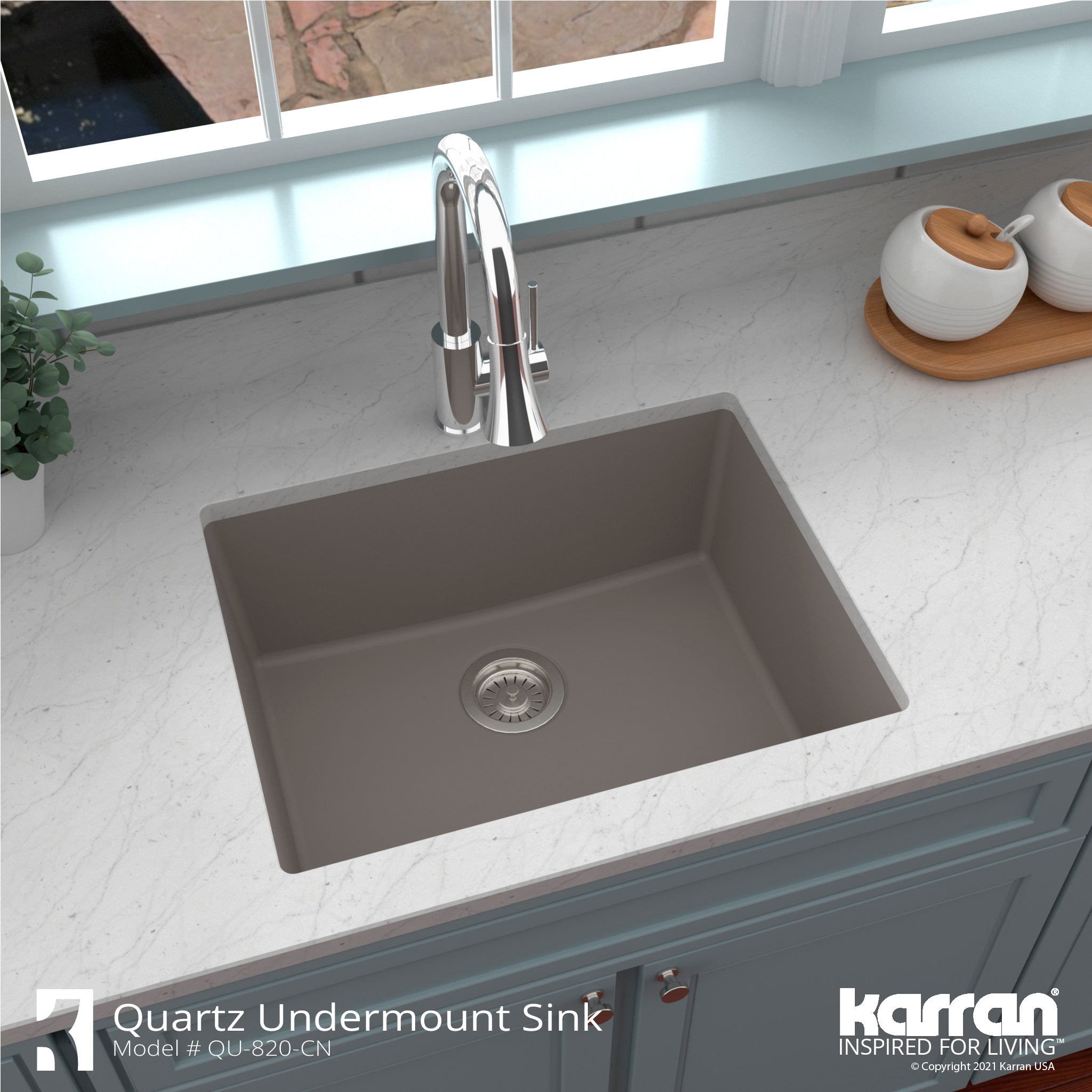 Alternate Image for Karran 24" Undermount Quartz Composite Kitchen Sink with Accessories, Concrete, QU-820-CN-PK1