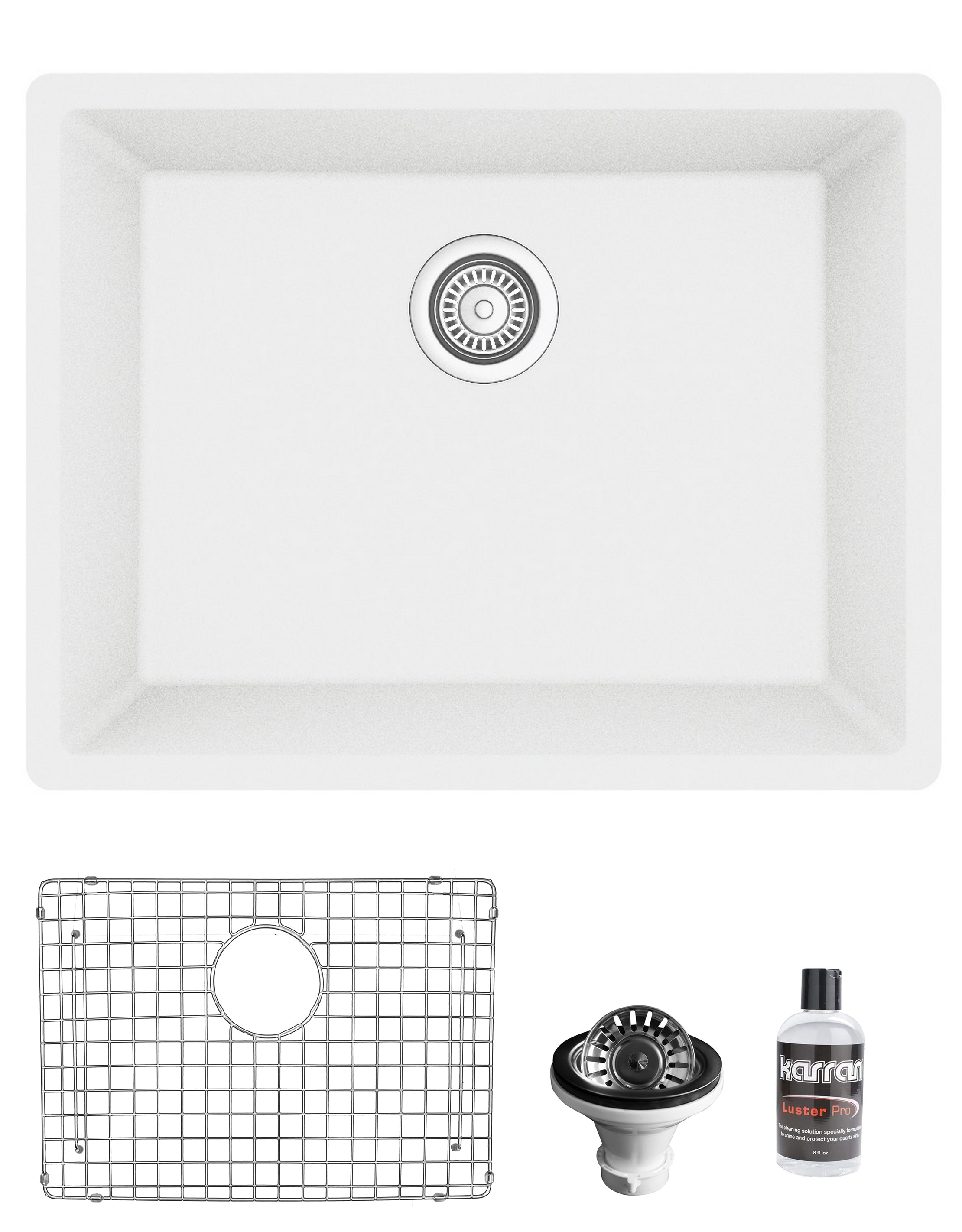 Karran 24" Undermount Quartz Composite Kitchen Sink with Accessories, White, QU-820-WH-PK1