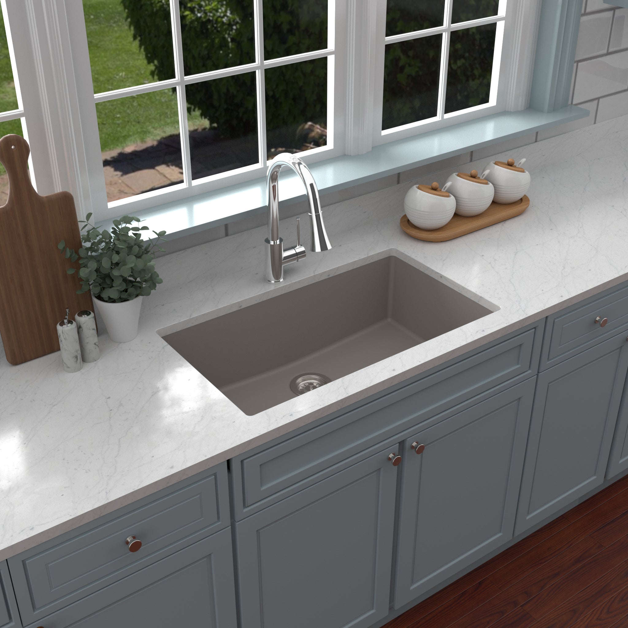 Karran 32" Undermount Quartz Composite Kitchen Sink with Accessories, Concrete, QU-812-CN-PK1
