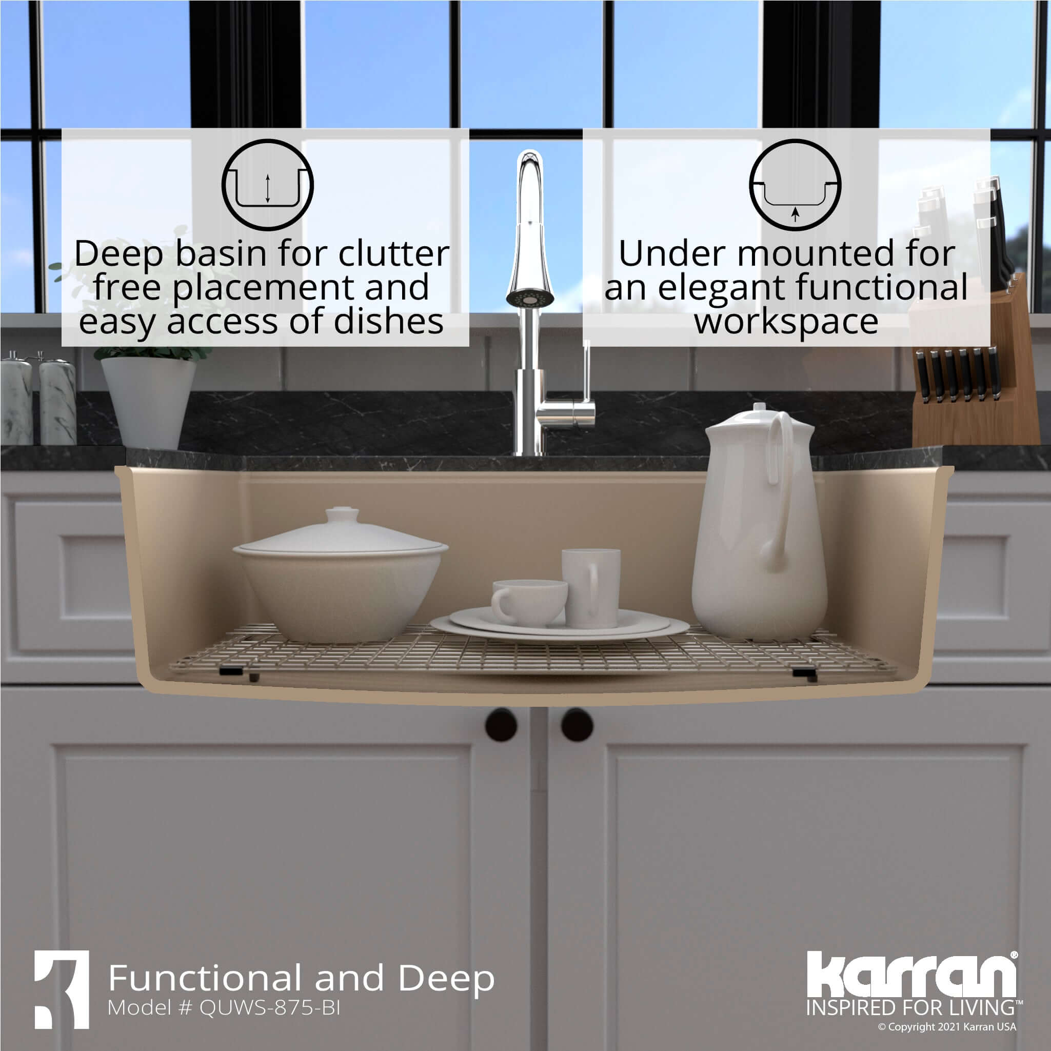 Alternate Image for Karran 33" Undermount Quartz Composite Workstation Kitchen Sink with Accessories, Bisque, QUWS-875-BI