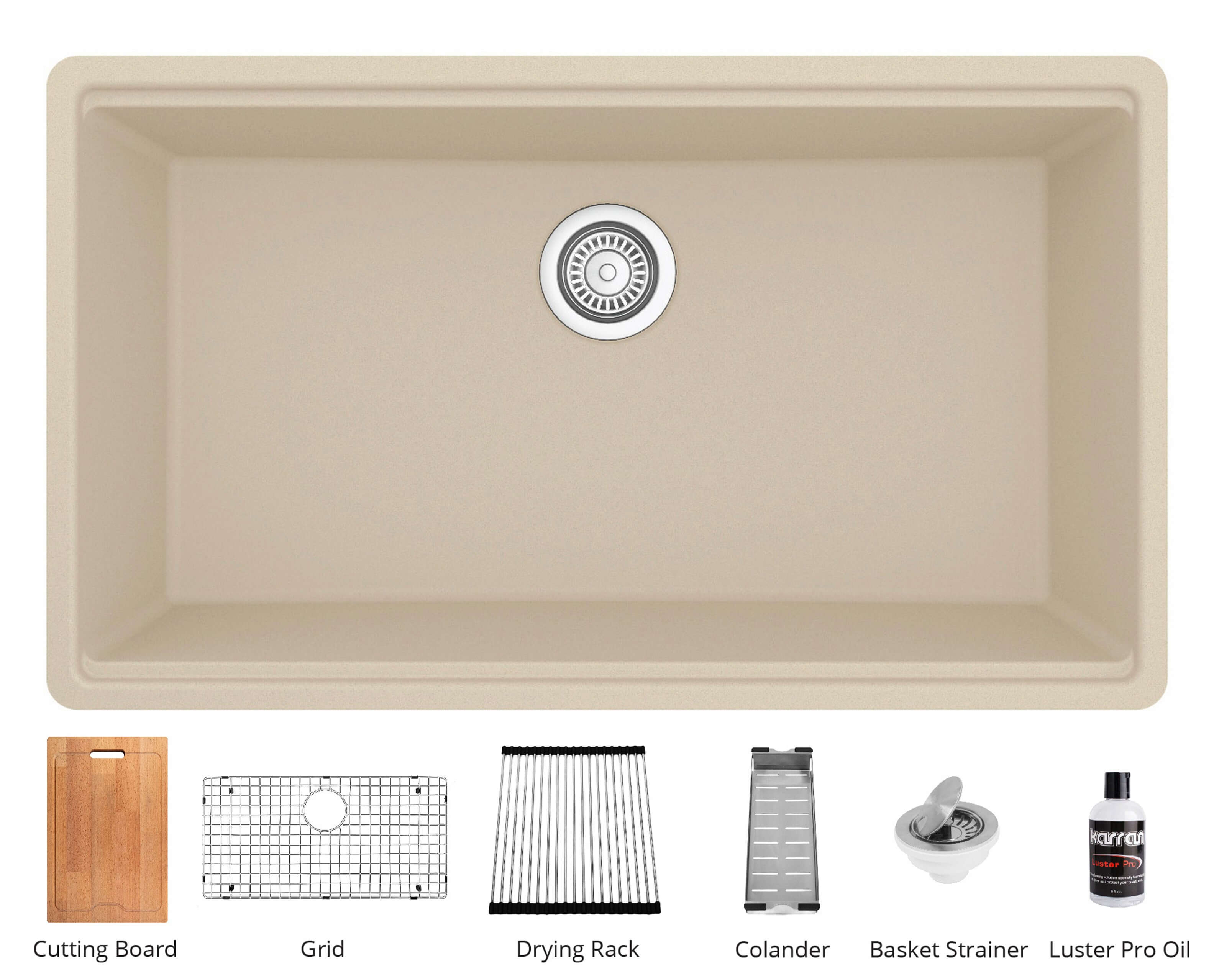 Alternate Image for Karran 33" Undermount Quartz Composite Workstation Kitchen Sink with Accessories, Bisque, QUWS-875-BI