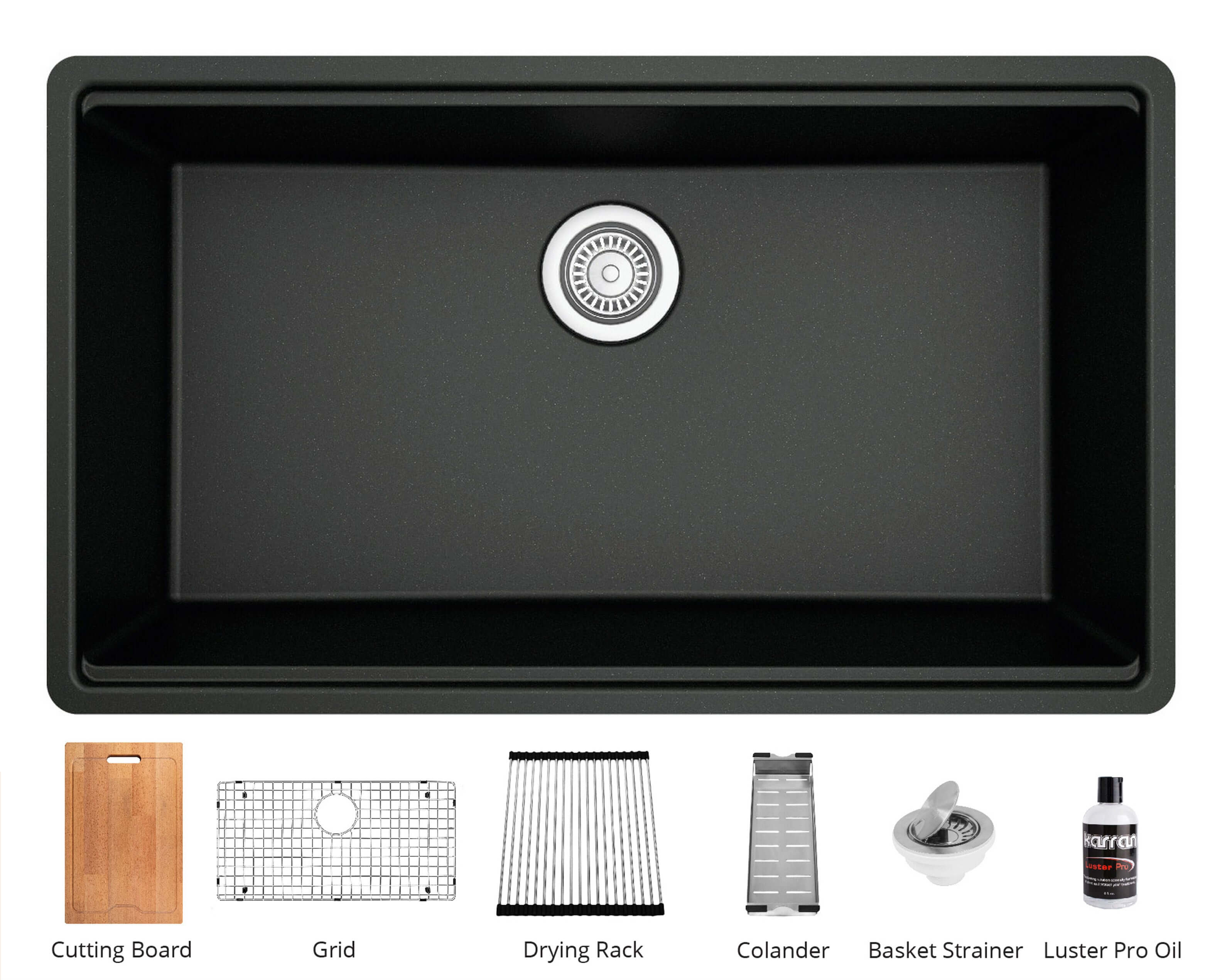Alternate Image for Karran 33" Undermount Quartz Composite Workstation Kitchen Sink with Accessories, Black, QUWS-875-BL