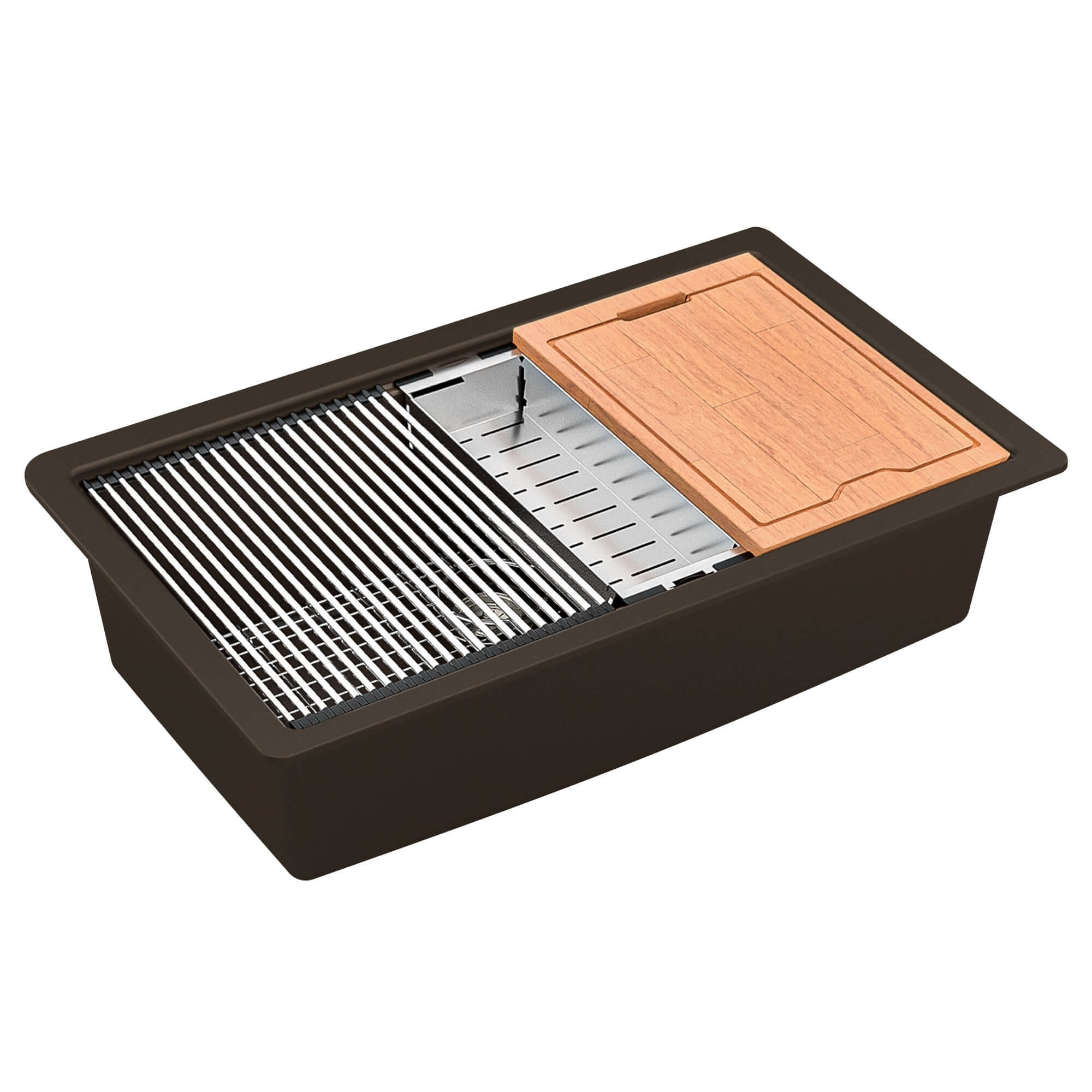 Alternate Image for Karran 33" Undermount Quartz Composite Workstation Kitchen Sink with Accessories, Brown, QUWS-875-BR