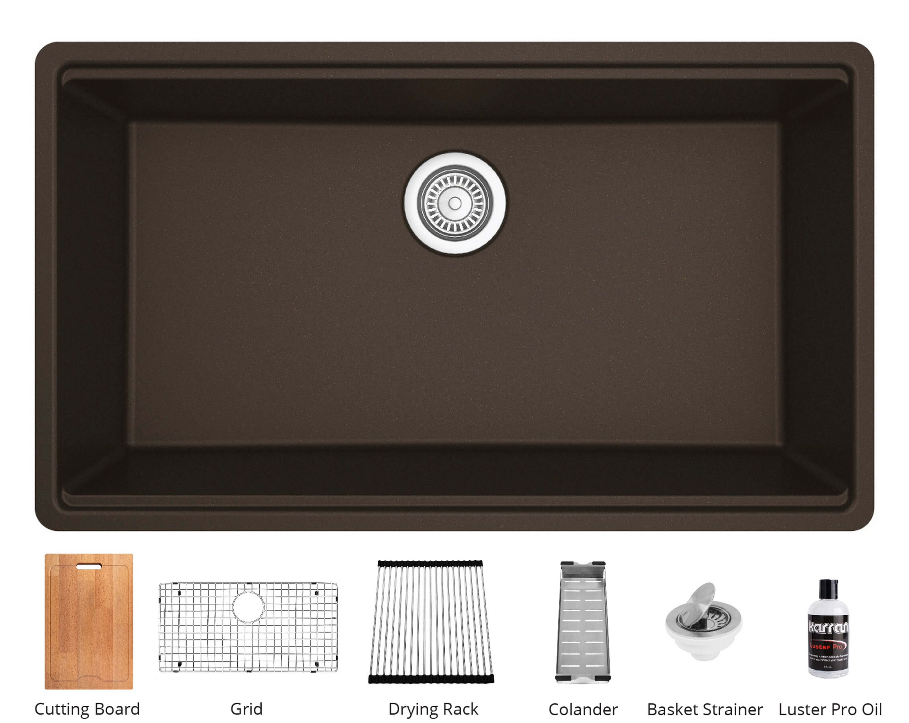 Alternate Image for Karran 33" Undermount Quartz Composite Workstation Kitchen Sink with Accessories, Brown, QUWS-875-BR