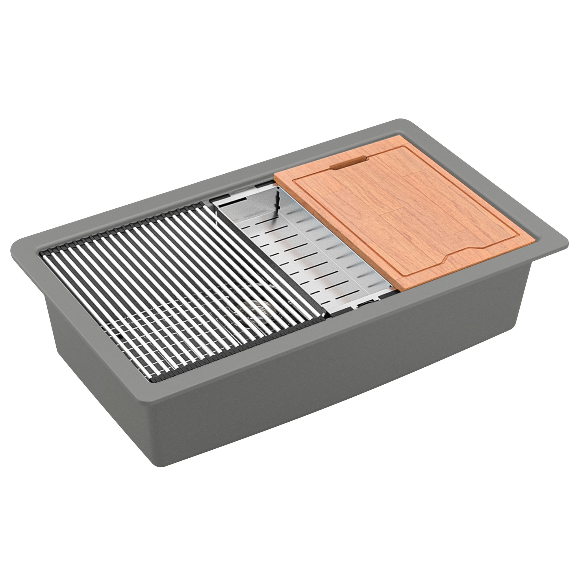 Karran 33" Undermount Quartz Composite Workstation Kitchen Sink with Accessories, Grey, QUWS-875-GR