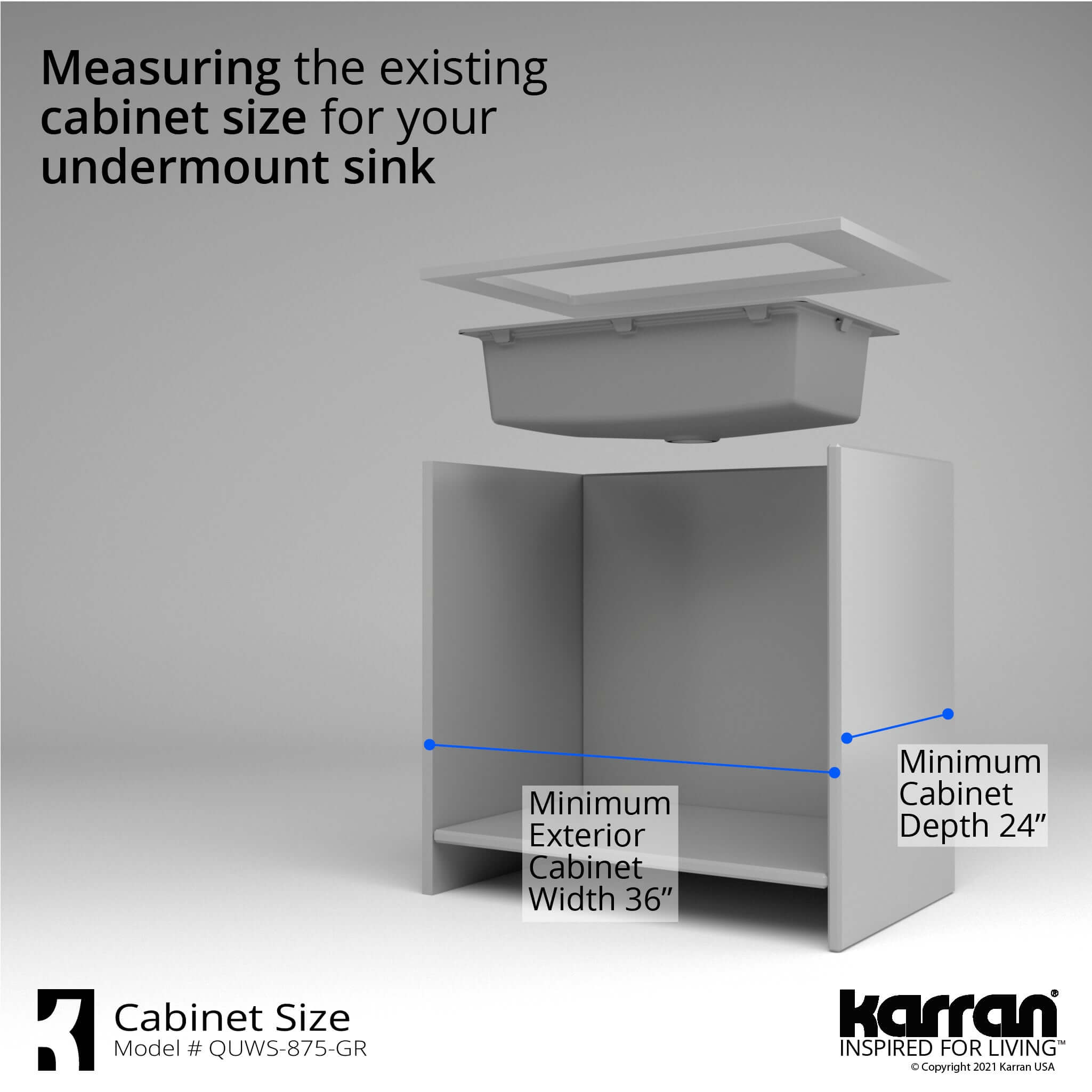 Alternate Image for Karran 33" Undermount Quartz Composite Workstation Kitchen Sink with Accessories, Grey, QUWS-875-GR