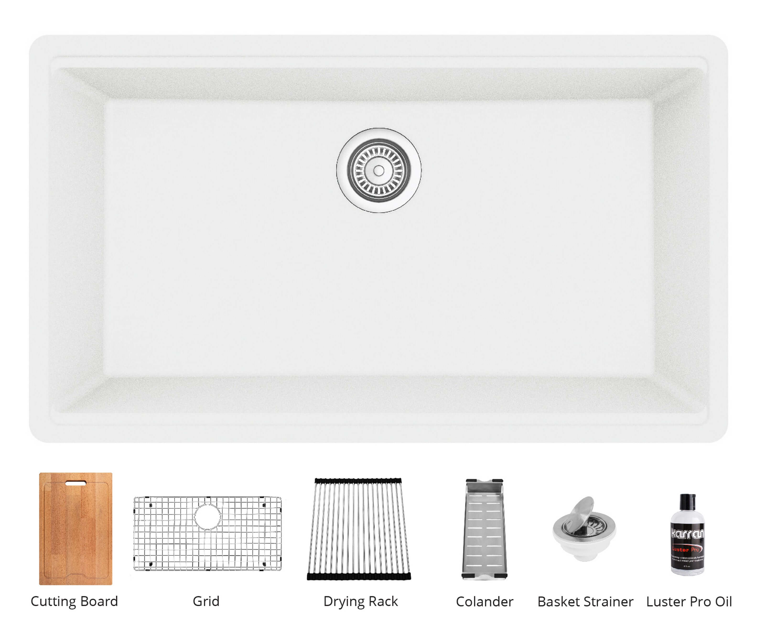 Alternate Image for Karran 33" Undermount Quartz Composite Workstation Kitchen Sink with Accessories, White, QUWS-875-WH