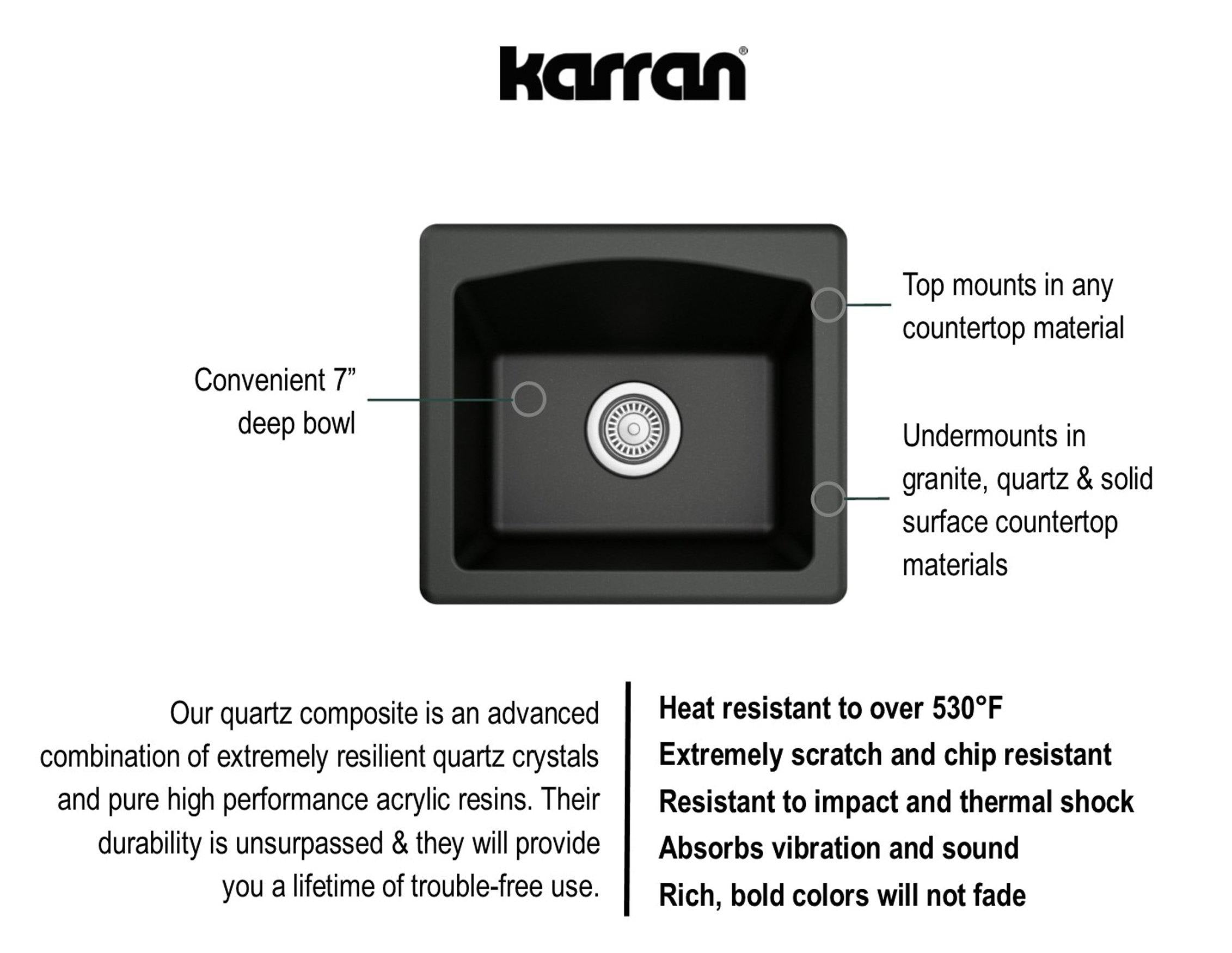 Alternate Image for Karran 18" Quartz Bar/Prep Sink, Black, QX-680-BL