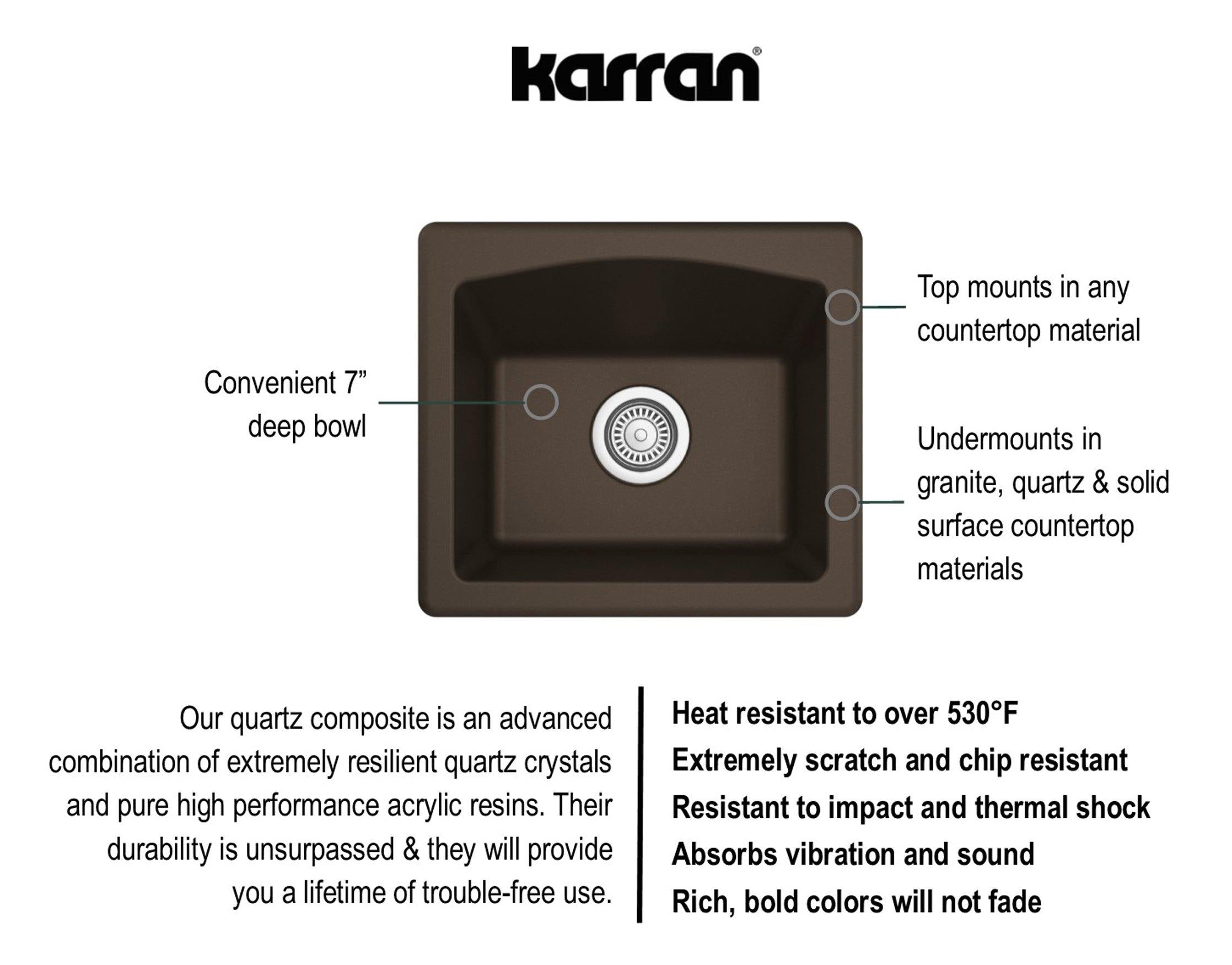 Karran 18" Quartz Bar/Prep Sink, Brown, QX-680-BR