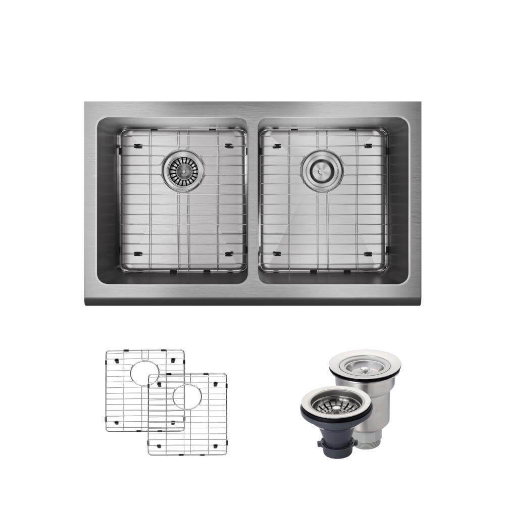 Alternate Image for Rene 33" Stainless Steel Farmhouse Sink, 50/50 Double Bowl, 16 Gauge, R1-3002-16