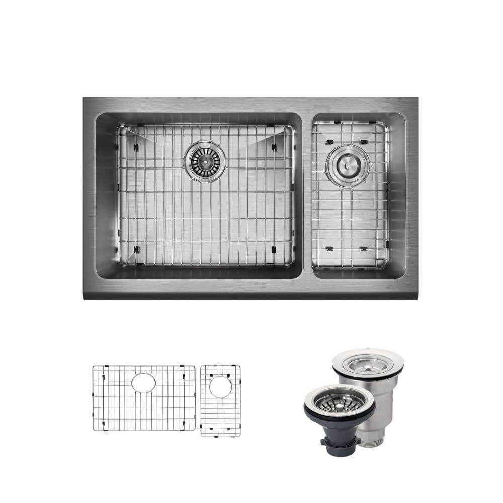 Alternate Image for Rene 33" Stainless Steel Farmhouse Sink, 70/30 Double Bowl, 16 Gauge, R1-3003L-16