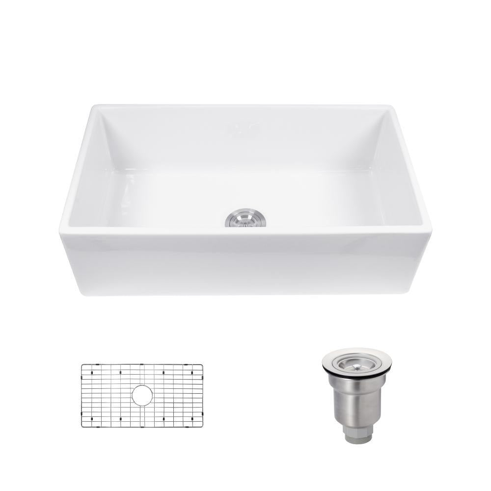 Rene 33" Fireclay Farmhouse Sink, White, R10-3001-ST-B - The Sink Boutique