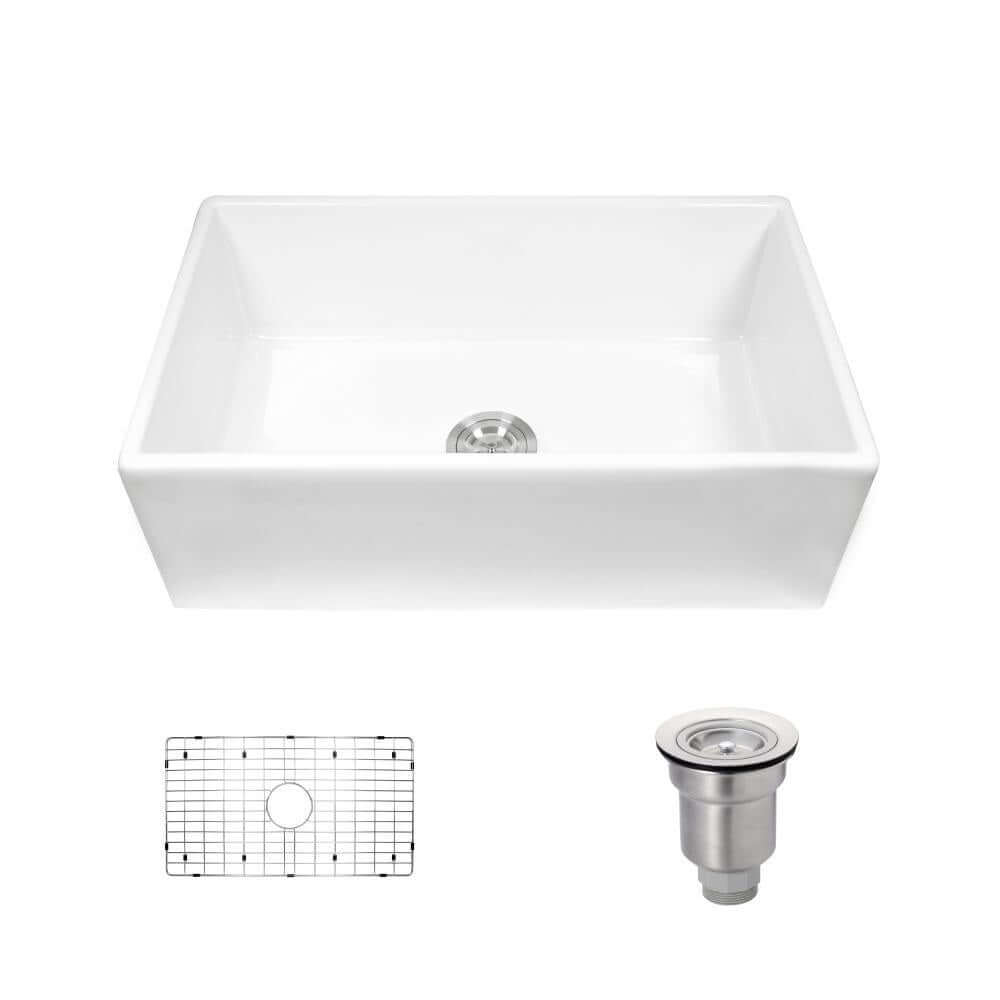 Alternate Image for Rene 30" Fireclay Farmhouse Sink, White, Smooth/Fluted, R10-3002-ST-B