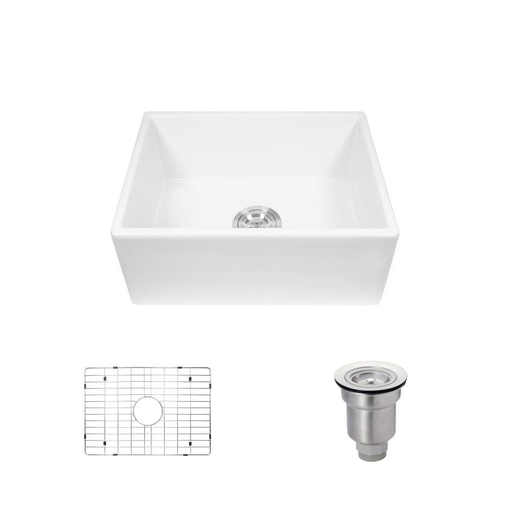 Rene 24" Fireclay Farmhouse Sink, White, R10-3004-ST-B - The Sink Boutique