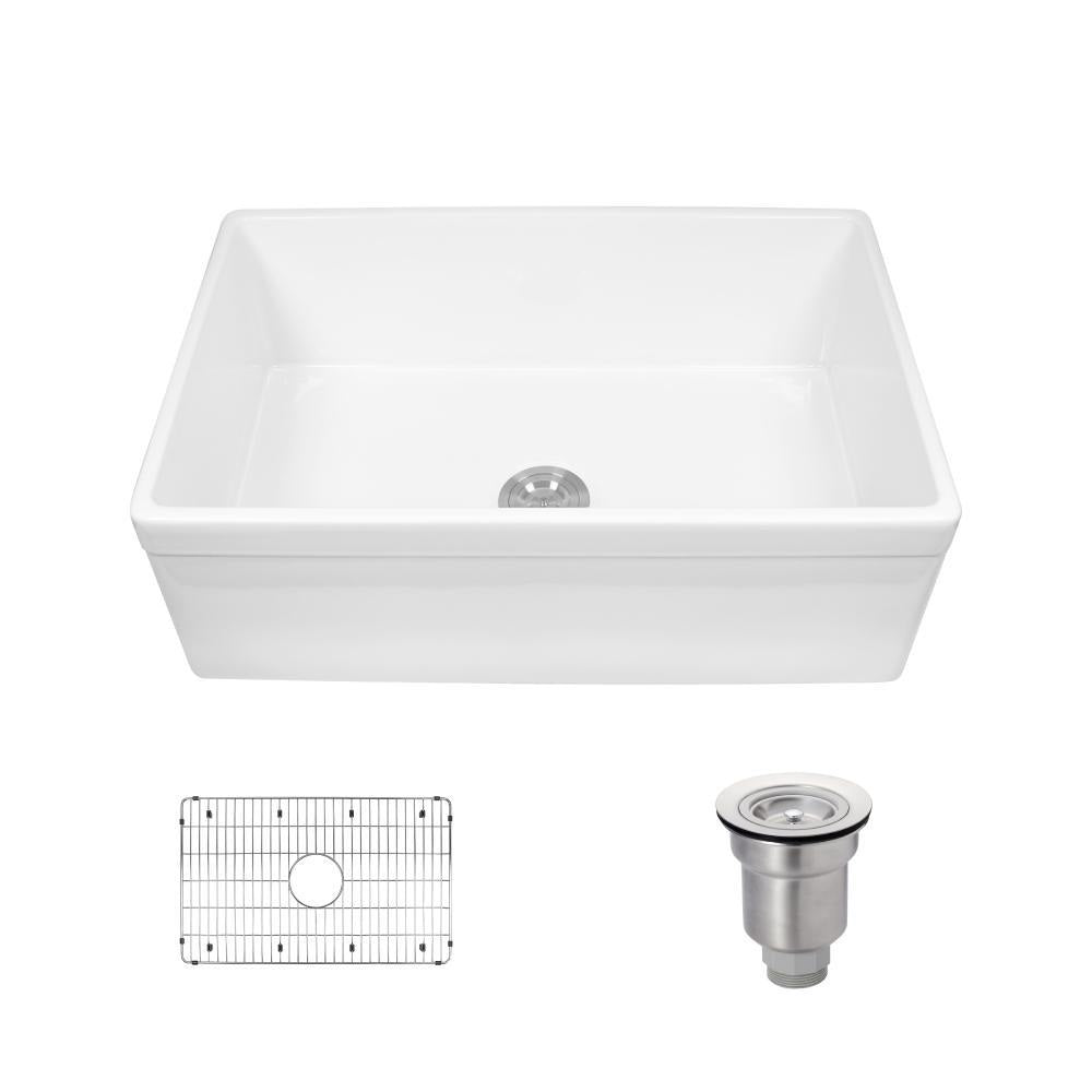 Rene 30" Fireclay Farmhouse Sink, White, Smooth/Edge R10-3005-ST-B - The Sink Boutique