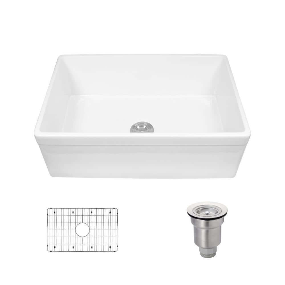 Alternate Image for Rene 30" Fireclay Farmhouse Sink, White, Smooth/Edge R10-3005-ST-B