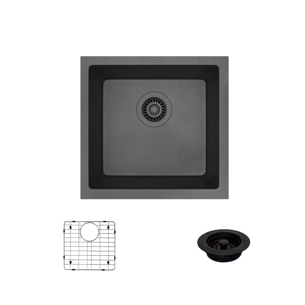 Rene 18" Composite Granite Kitchen Sink, Carbon, R3-1003-CAR-ST-CGF - The Sink Boutique
